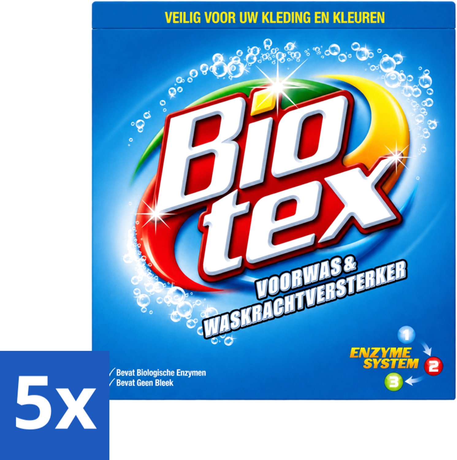 5 x Biotex - Voorwas & Waskrachtversterker - Waspoeder - Witte en Gekleurde Was - 50 Wasbeurten - Voordeelverpakking - 5 stuks