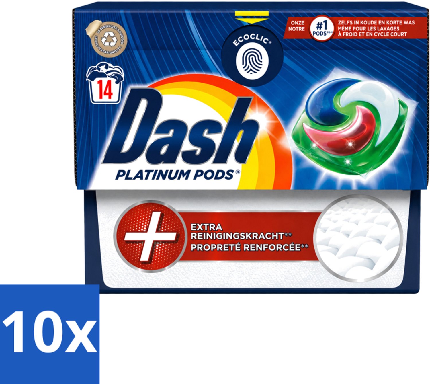 10 x Dash Platinum - Wasmiddel Capsules - Witte en Gekleurde Was - 14 Wasbeurten - Voordeelverpakking - 10 stuks