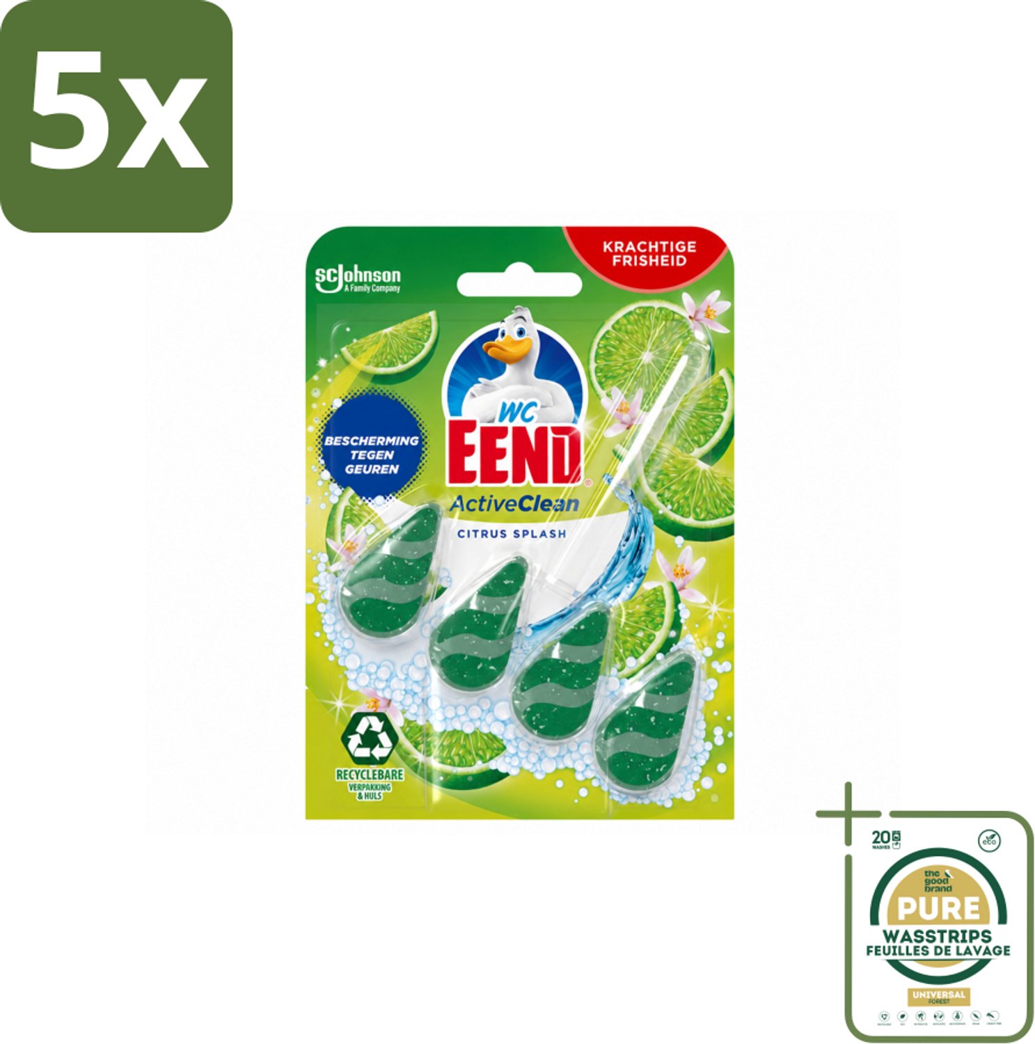 5 x WC Eend – Toiletblok – Active Clean – Citrus – 38 g - Wasstrips - Toiletblok - Toilet Reinigen - Toilet Schoonmaken - Toilet Blok - Toiletgeur