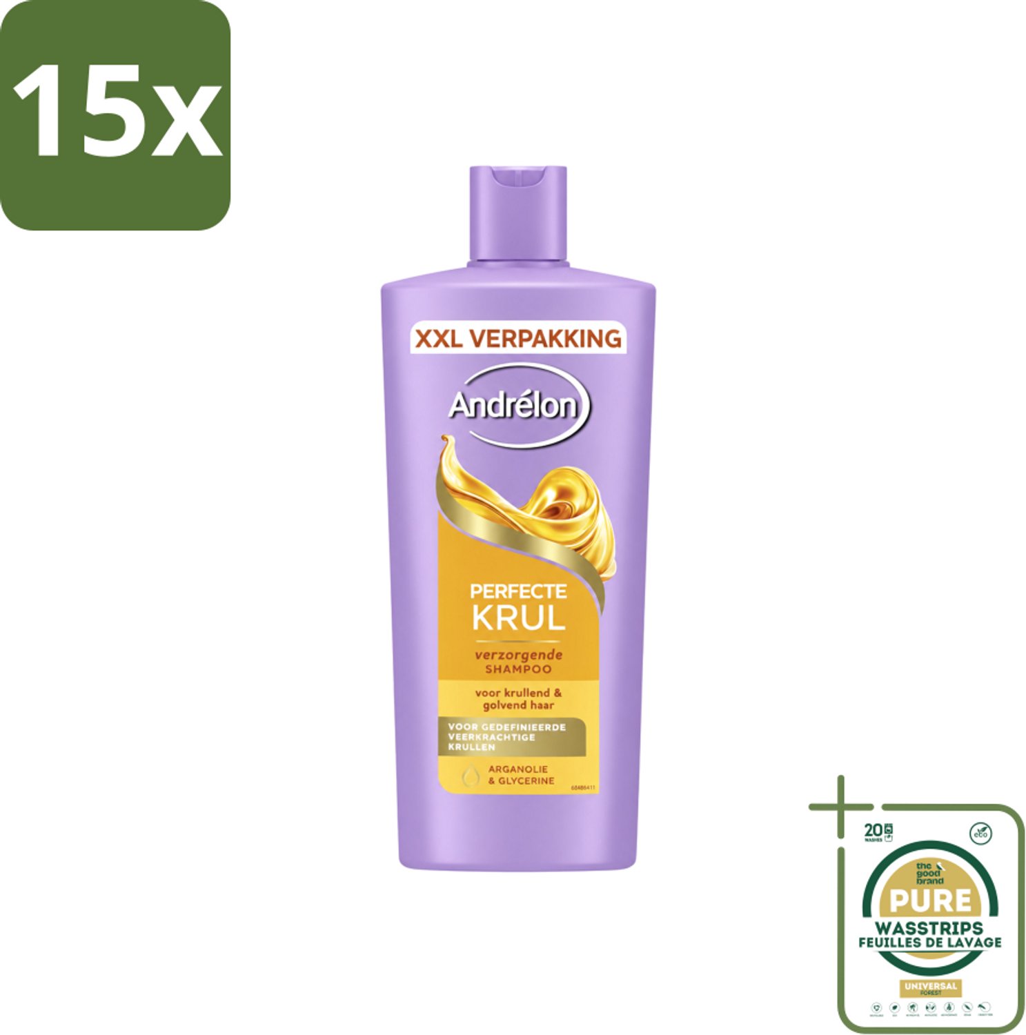 15 x Andrélon – Shampoo – Perfecte Krul – 685 ml - Wasstrips - Krullend Haar - Haar Verzorging - Shampoo - Perfecte Krul - Arganolie