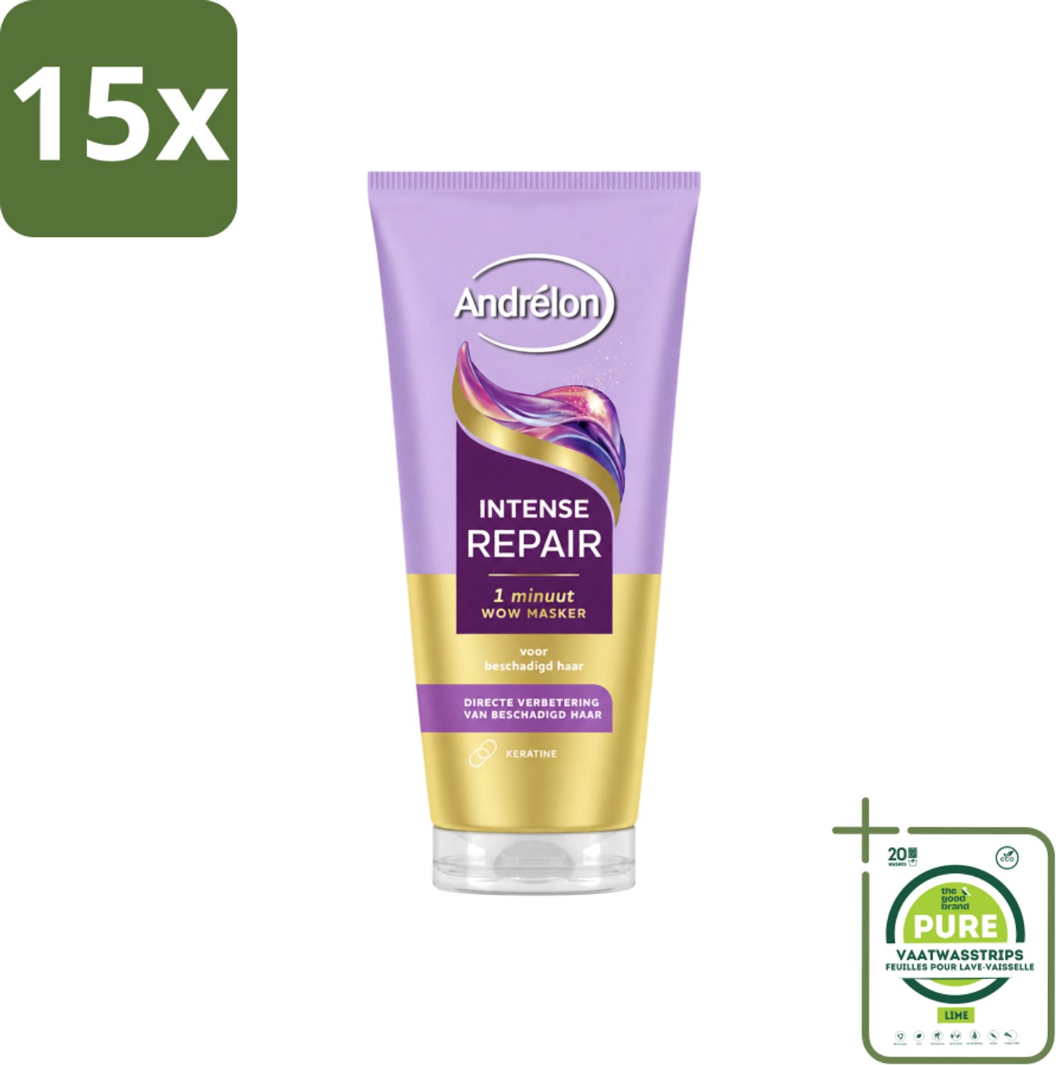 15 x Andrélon – Haarmasker WOW – Intense Repair – 180 ml - Grootverpakking - Vaatwasstrips - Haarkleur - Haarschade - Haarherstel - Haarverzorging - Keratine