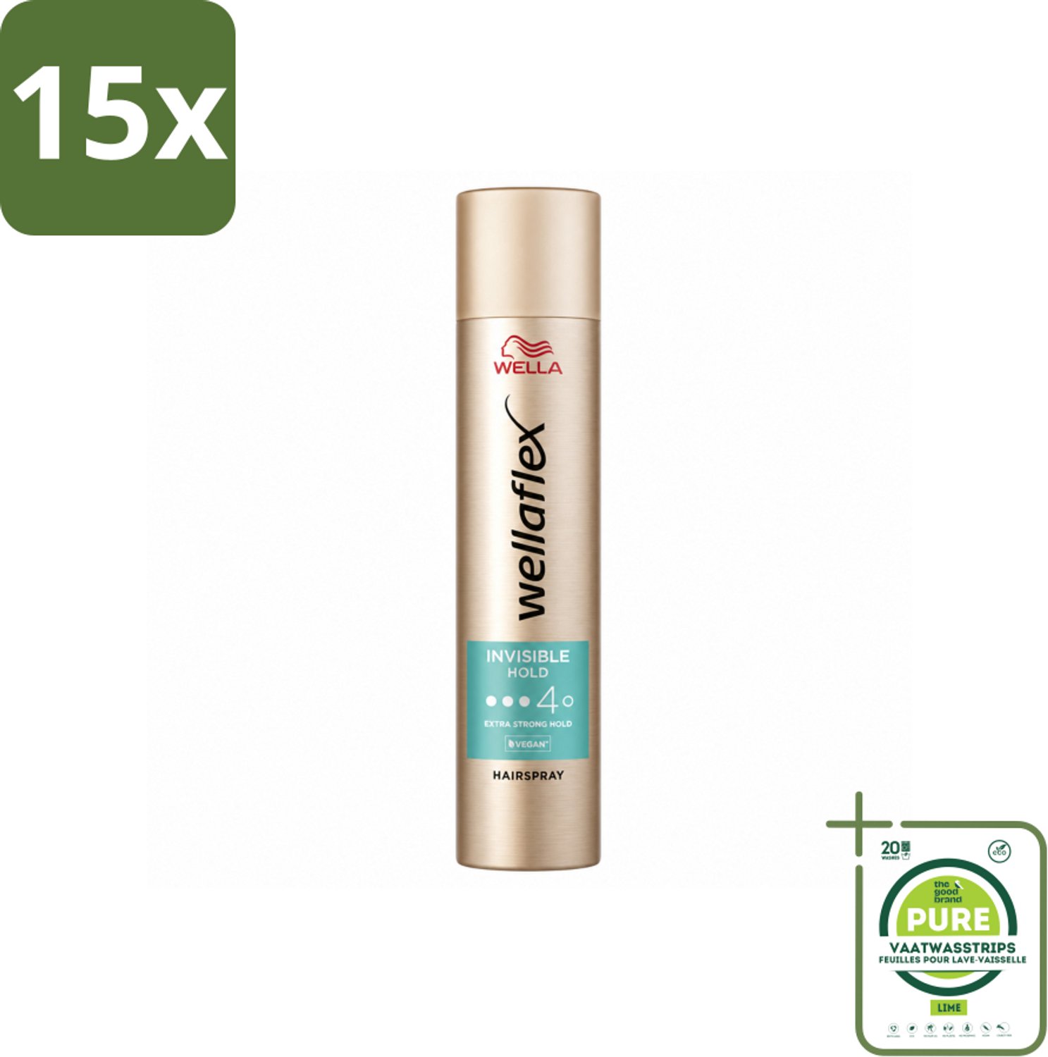 15 x Wella – Flex Invisible Hold – Haarspray Extra Strong – 250 ml - Grootverpakking - Vaatwasstrips - Haarspray - Flexibele Fixatie - Natuurlijke Look - Extra Sterke Hold - Haar Bescherming