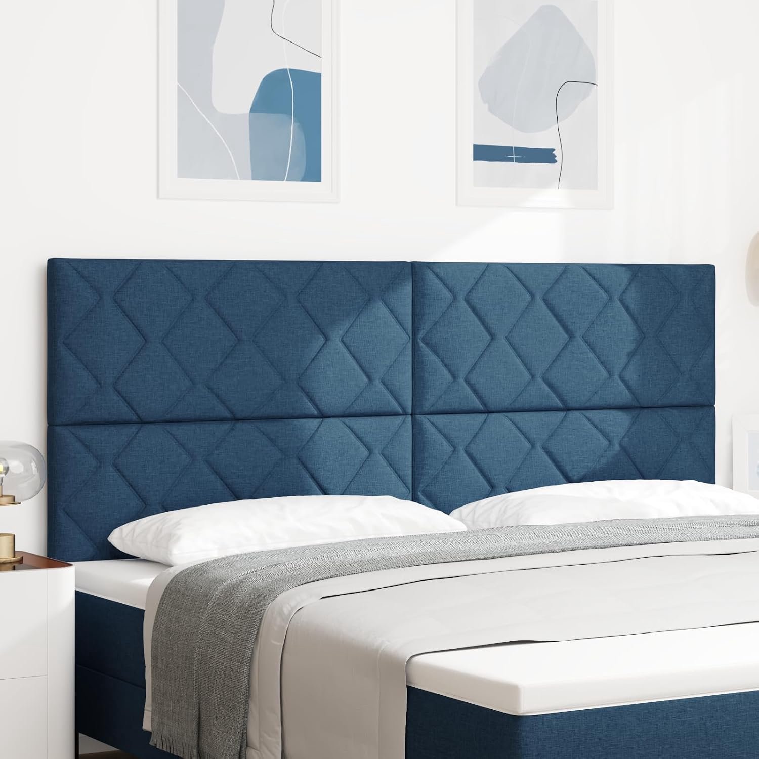 Hoofdbord diamantblok design blauw 200 cm stof bekleed wandmontage opties eenvoudige installatie moderne stijl
