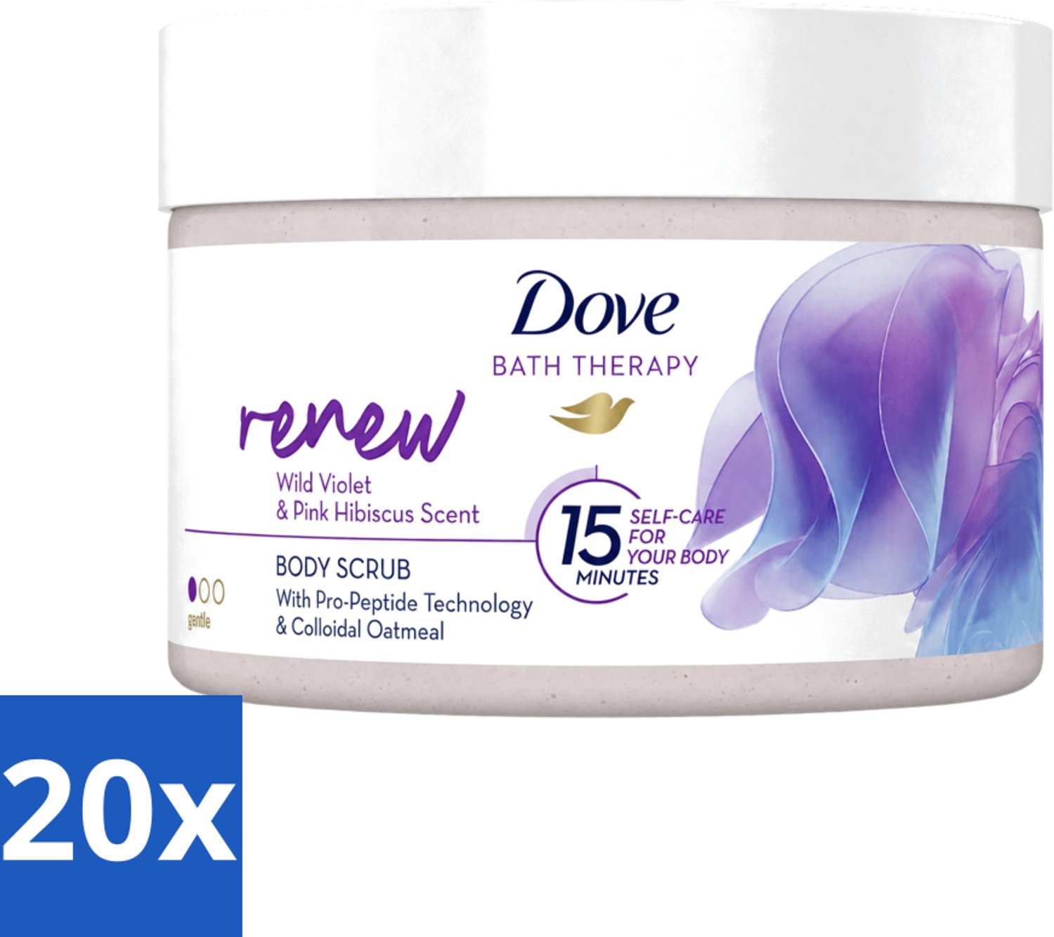 20 x Dove Bath Therapy Renew - Bodyscrub - Wilde Viooltjes & Roze Hibiscus - 295 ml - Voordeelverpakking - 20 stuks
