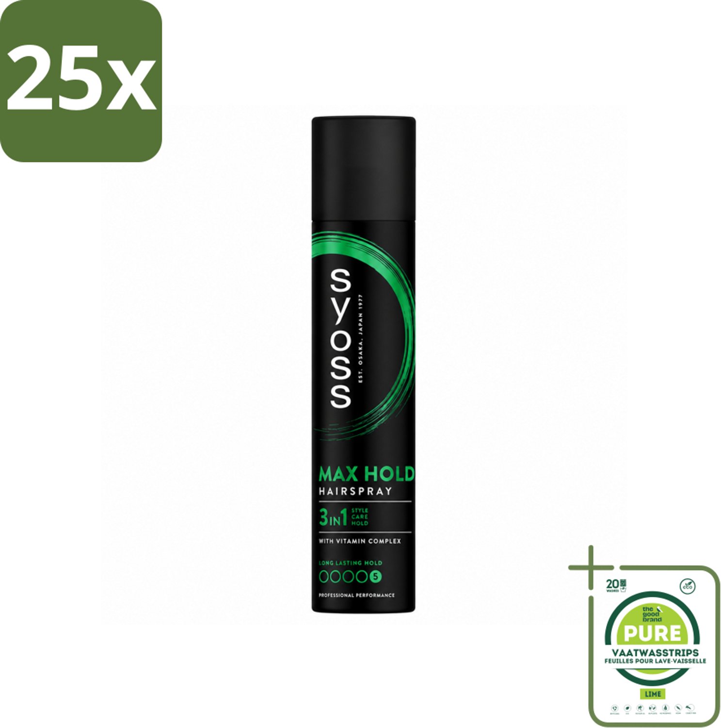 25 x Syoss - Max Hold - Haarspray - 300 ml - Grootverpakking - Vaatwasstrips - Haarspray - Fixatie - Haarkleur - Haarstructuur - Haarversterking
