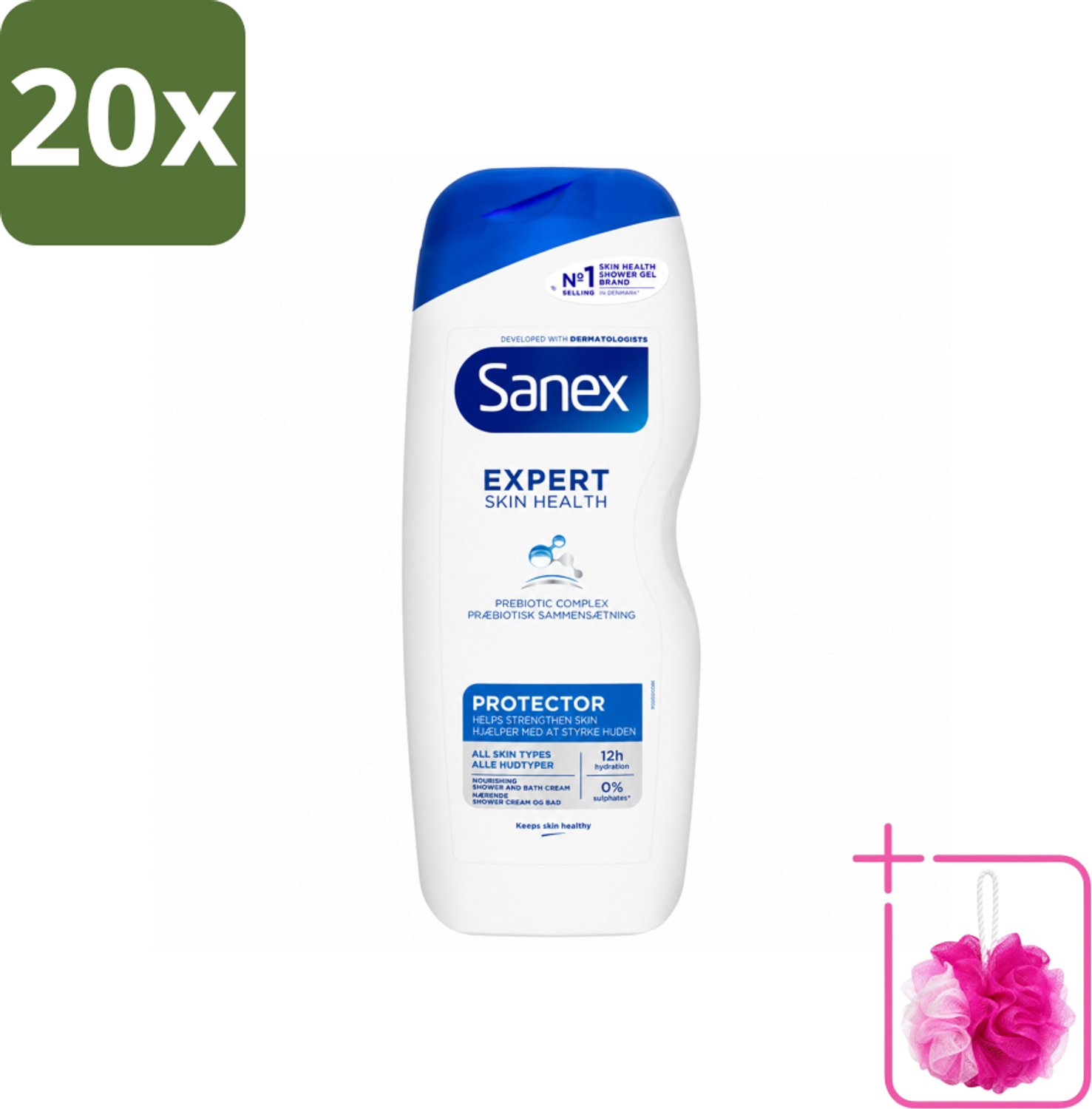 20 x Sanex – Douchegel – Expert Skin Health Protector – 600 ml - Bulkverpakking - Huidversterkend - Douchemop - Huidbarrière