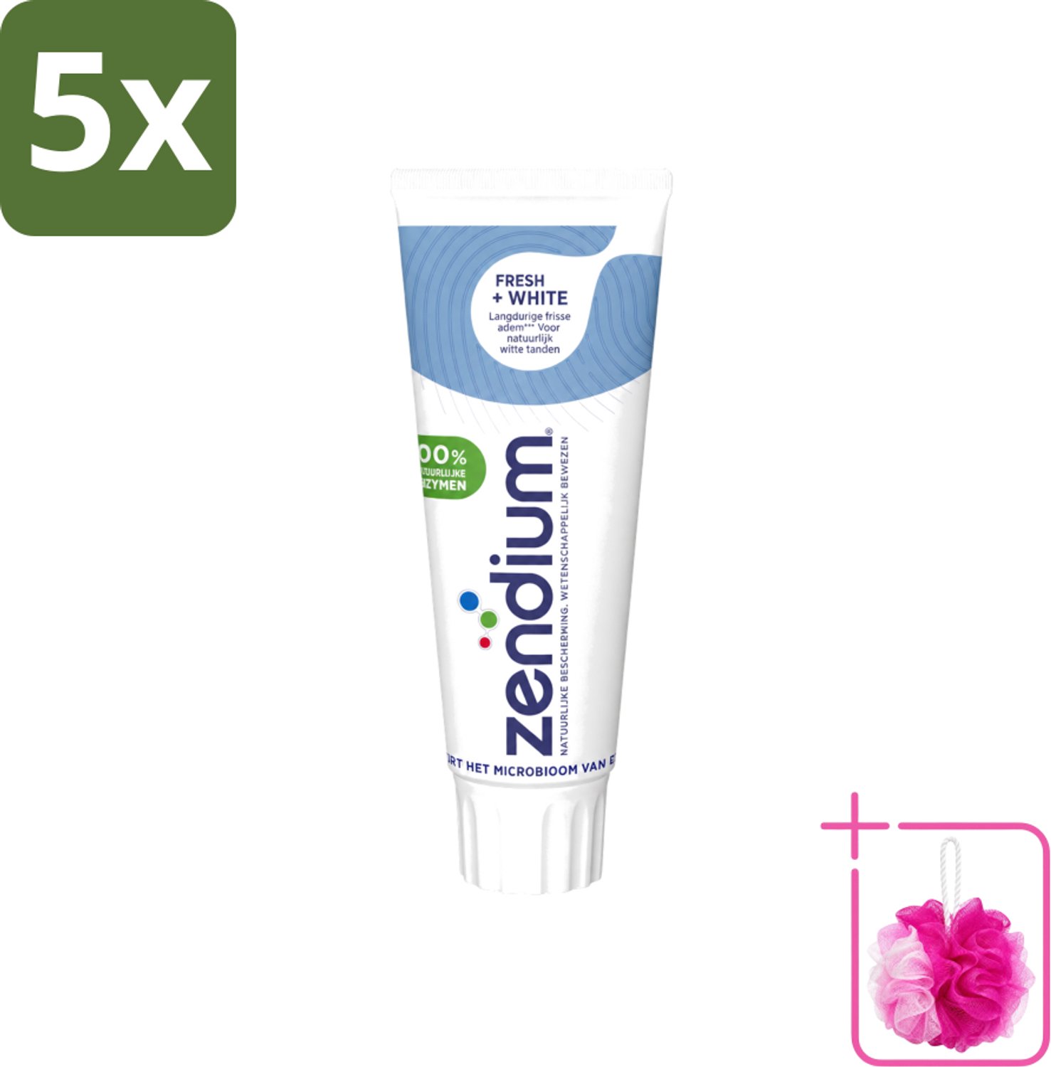 5 x Zendium - Tandpasta - Fresh+ White - 75 ml - Bulkverpakking - Tandpasta - Douchemop - Frisse adem