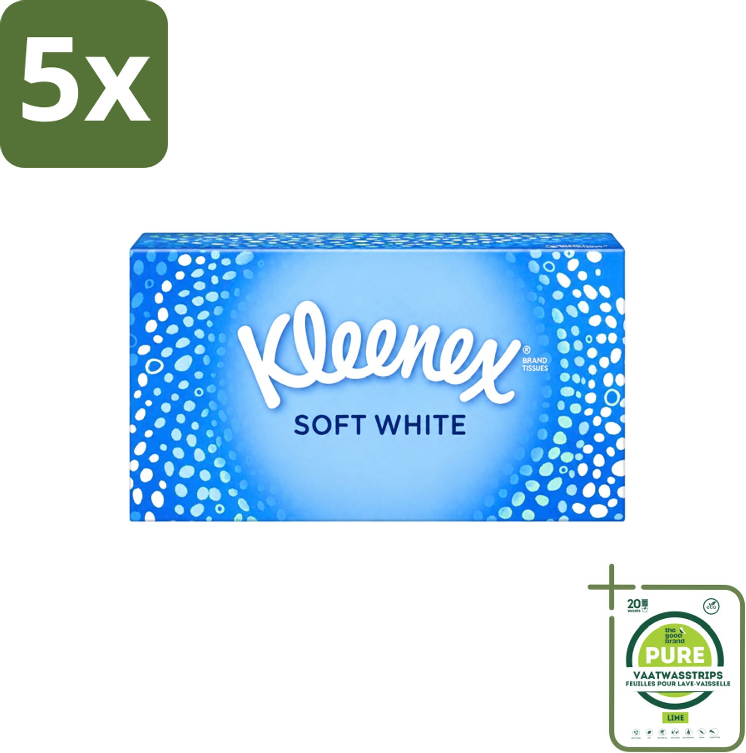 5 x Kleenex - Tissues - Soft White - 70 Tissues - Grootverpakking - Vaatwasstrips - Kleenex Tissues - Tissue - Tissuepapier - Tissue Voor Verkoudheid - Tissue Voor Neus