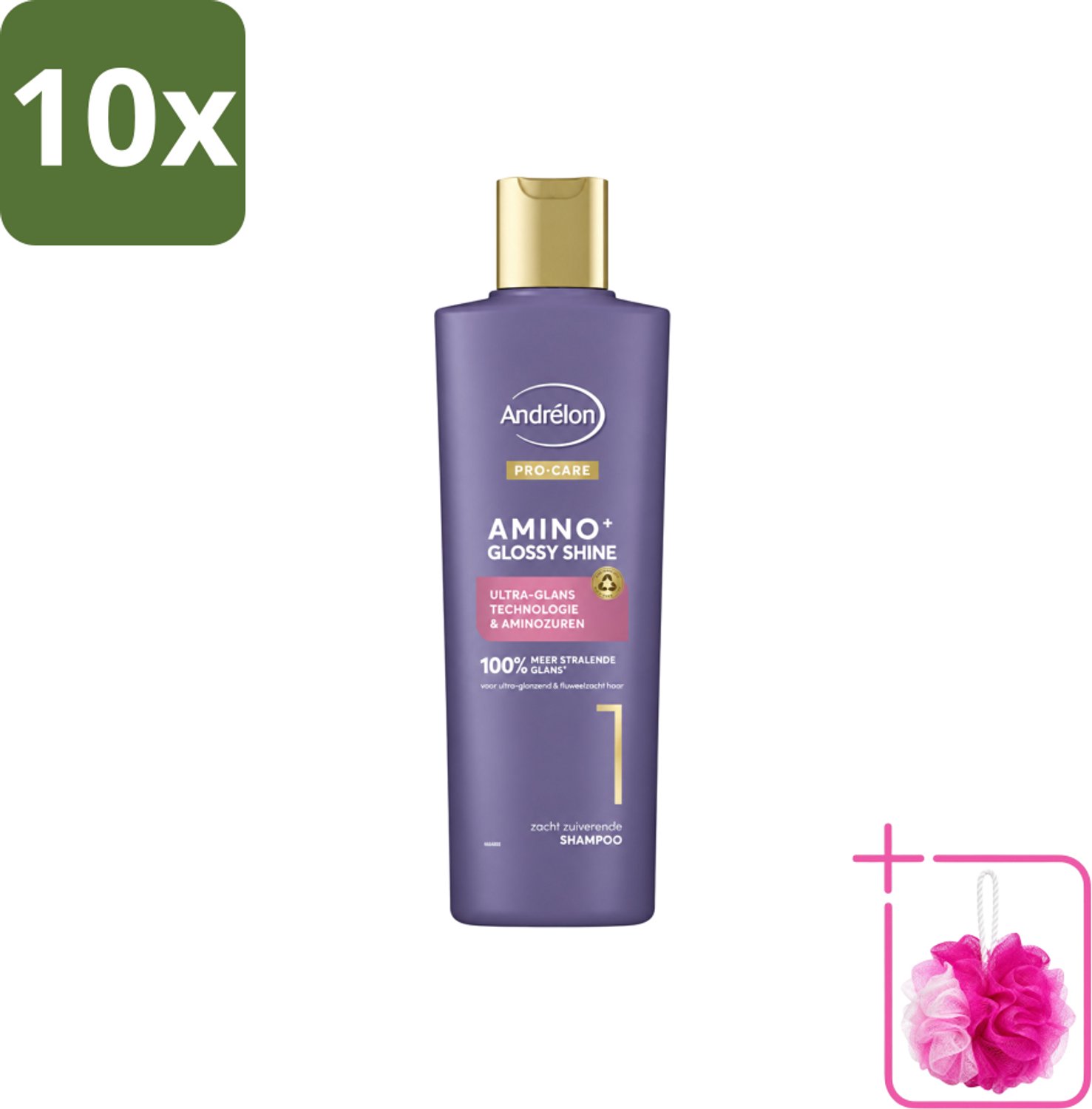 10 x Andrélon – Shampoo – Pro Care Amino+ Glossy Shine – 250 ml - Bulkverpakking - Glans haar - Douchemop - Zachtheid haar