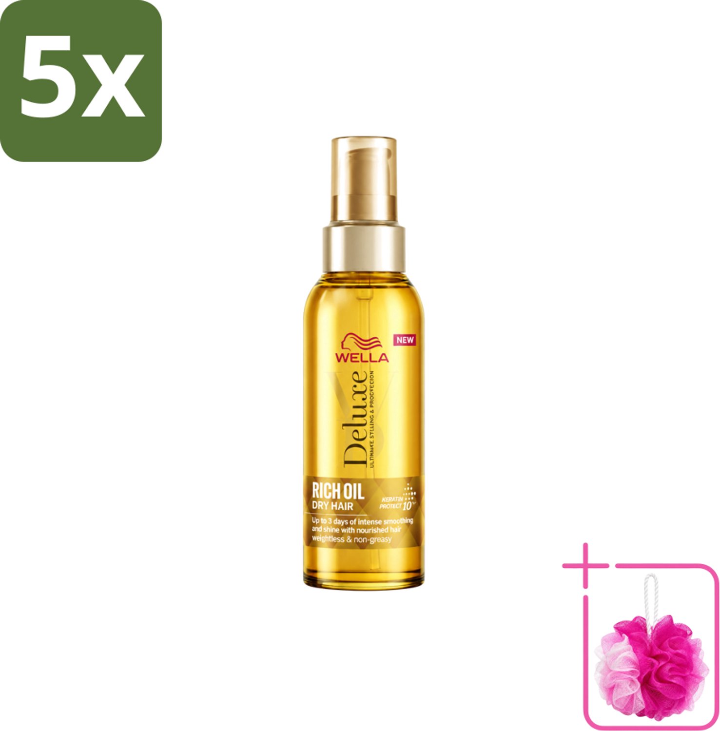 5 x Wella – Deluxe Oil Rich – Haarolie – 100 ml - Bulkverpakking - Haarolie - Douchemop - Glans