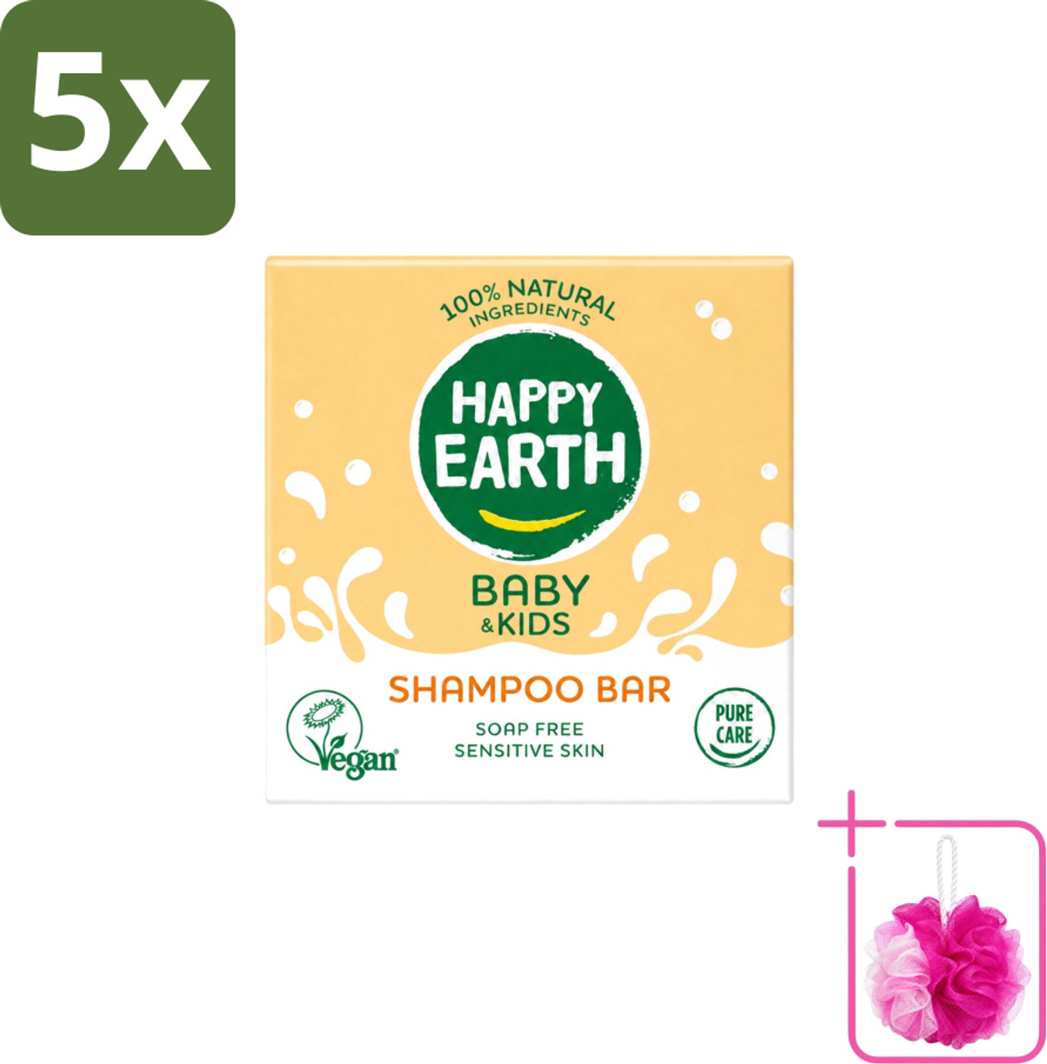 5 x Happy Earth – Shampoo Bar – 100% Natuurlijk Baby & Kids – 50 g - Bulkverpakking - Baby haar verzorging - Douchemop - Kind haar shampoo