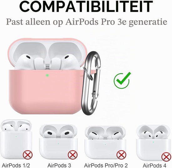 Hoes voor AirPods Pro 3 2025, beschermende siliconen Case voor Air Pods Pro 3 Skin Front LED zichtbare siliconen cover met karabijnhaak, Roze — afbeelding 4