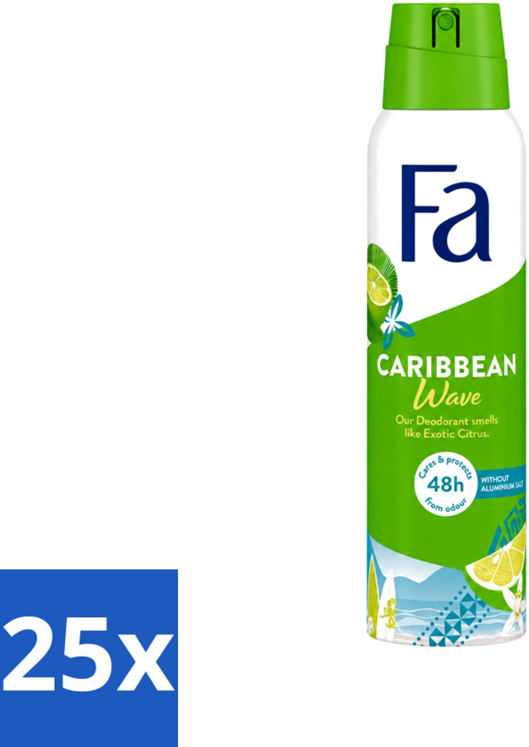 25 x Fa - Caribbean Wave - Deodorant Spray - Lemon - 150 ml - Voordeelverpakking - 25 stuks
