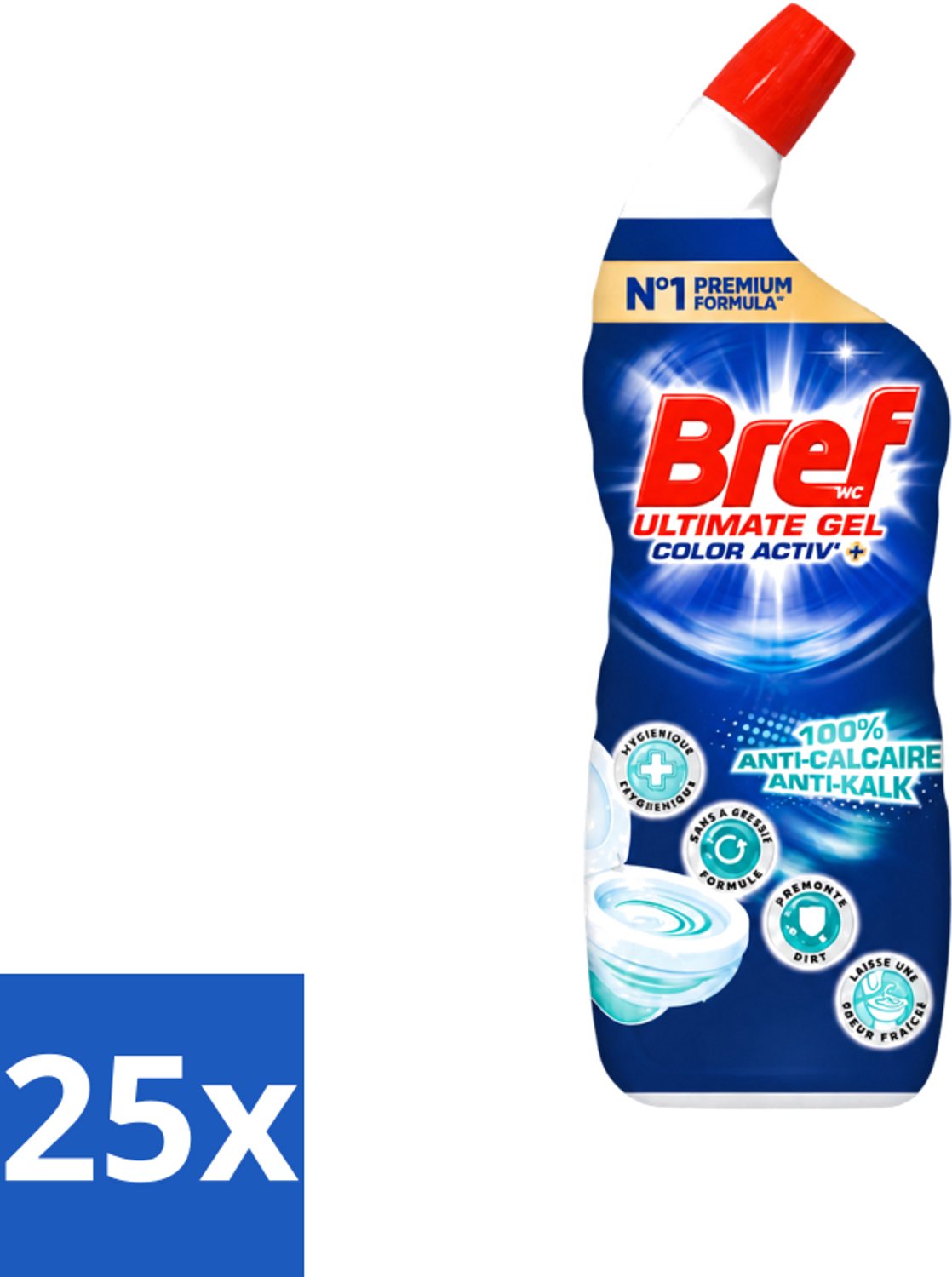 25 x Bref WC - Color Activ+ - Toiletreiniger - Gel - Anti-Kalk - Oceaan - 700 ml - Voordeelverpakking - 25 stuks