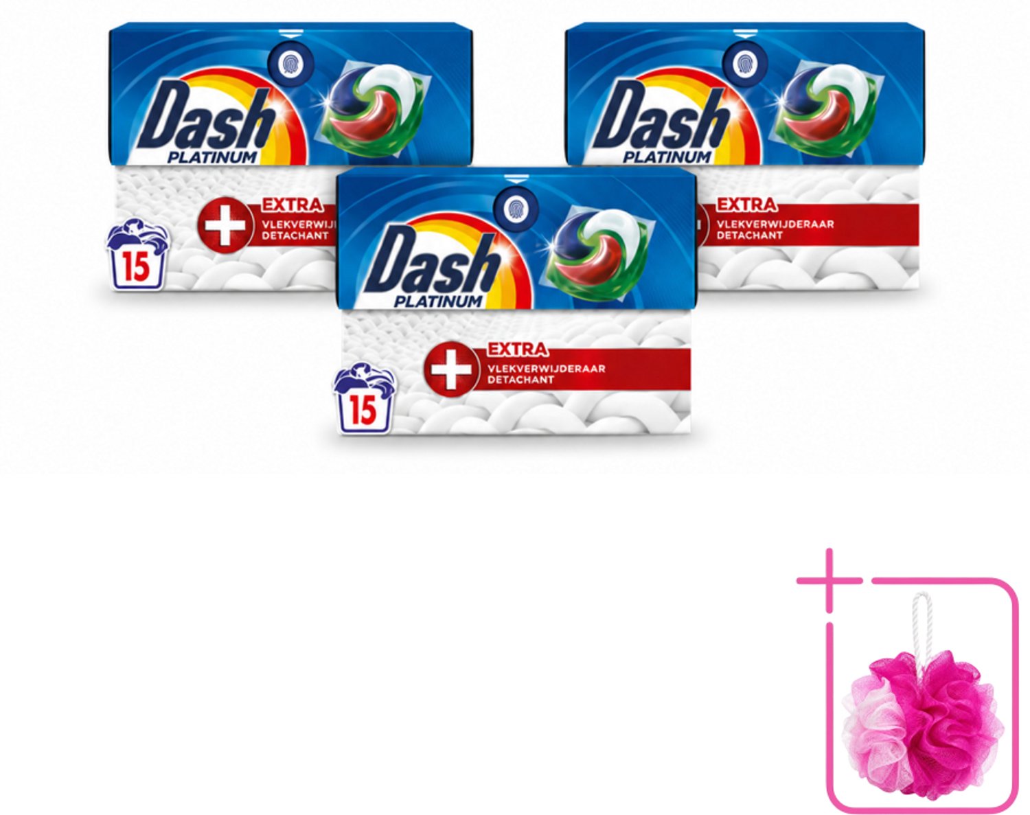 3 x Dash – Wasmiddelcapsules – 4in1 Platinum Pods + Extra Vlekkenverwijderaar – 15 capsules - Bulkverpakking - Vlekverwijdering - Douchemop - Wasmiddel