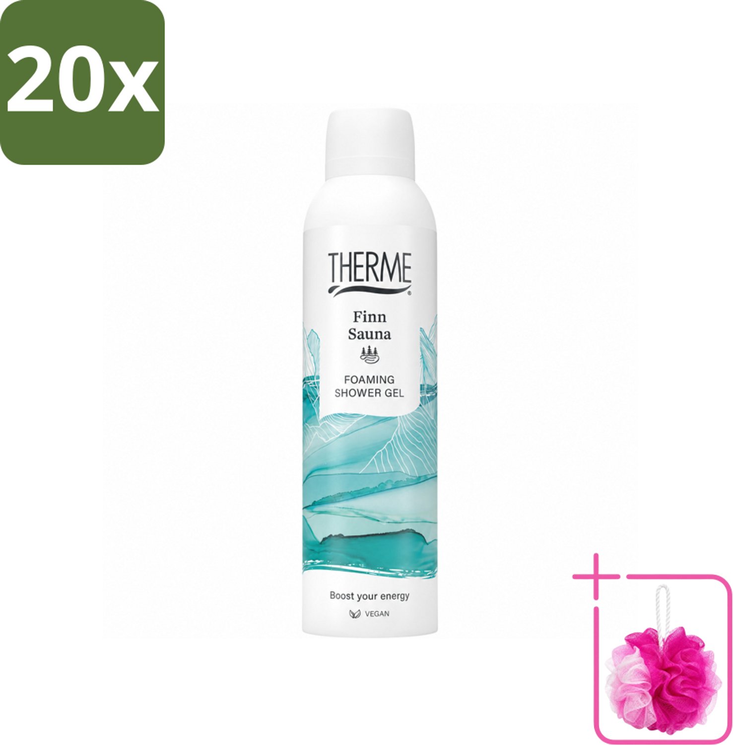 20 x Therme - Finn Sauna - Schuimende Douchegel - Verfrissend - Verzorgend - 200ml - Bulkverpakking - Sauna - Douchemop - Douchegel