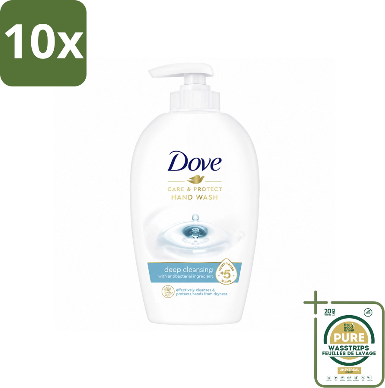 10 x Dove Handzeep - Care & Protect - Diep Reinigend - 250 ml - Wasstrips - Handzeep - Handverzorging - Hydraterende Handzeep - Diep Reinigend Handzeep - Handen Verzorgen