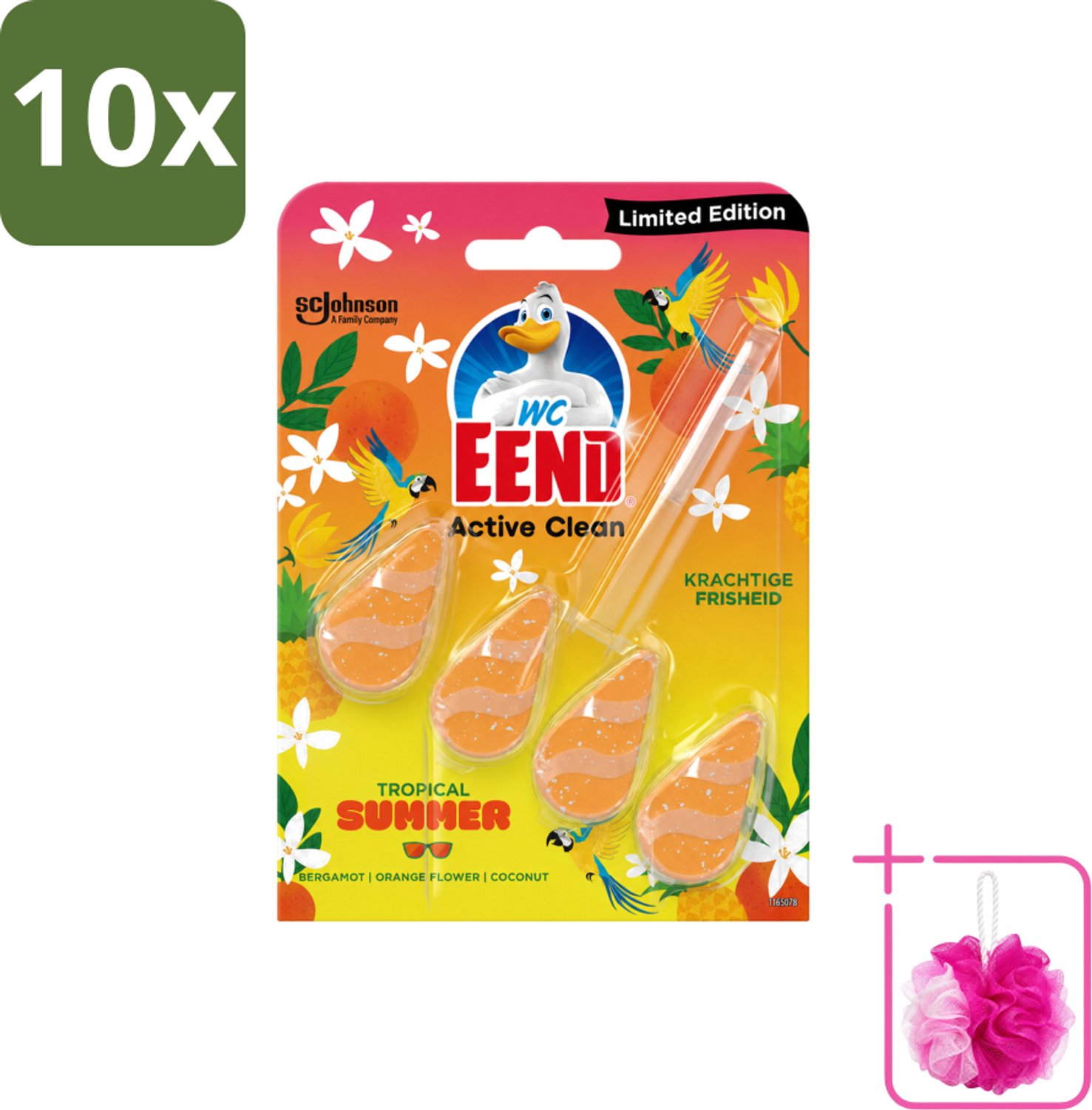 10 x WC Eend - Active Clean Tropical Summer - Toiletblok - Zomerse Frisheid - 38 gr - Bulkverpakking - WC Eend - Douchemop - Toiletblok