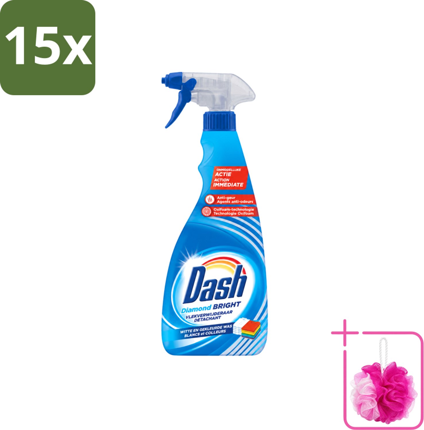 15 x Dash - Vlekverwijderaar - Vloeibaar - Krachtige Reiniging - 750 ml - Bulkverpakking - Vlekverwijderaar - Douchemop - Wasmiddel