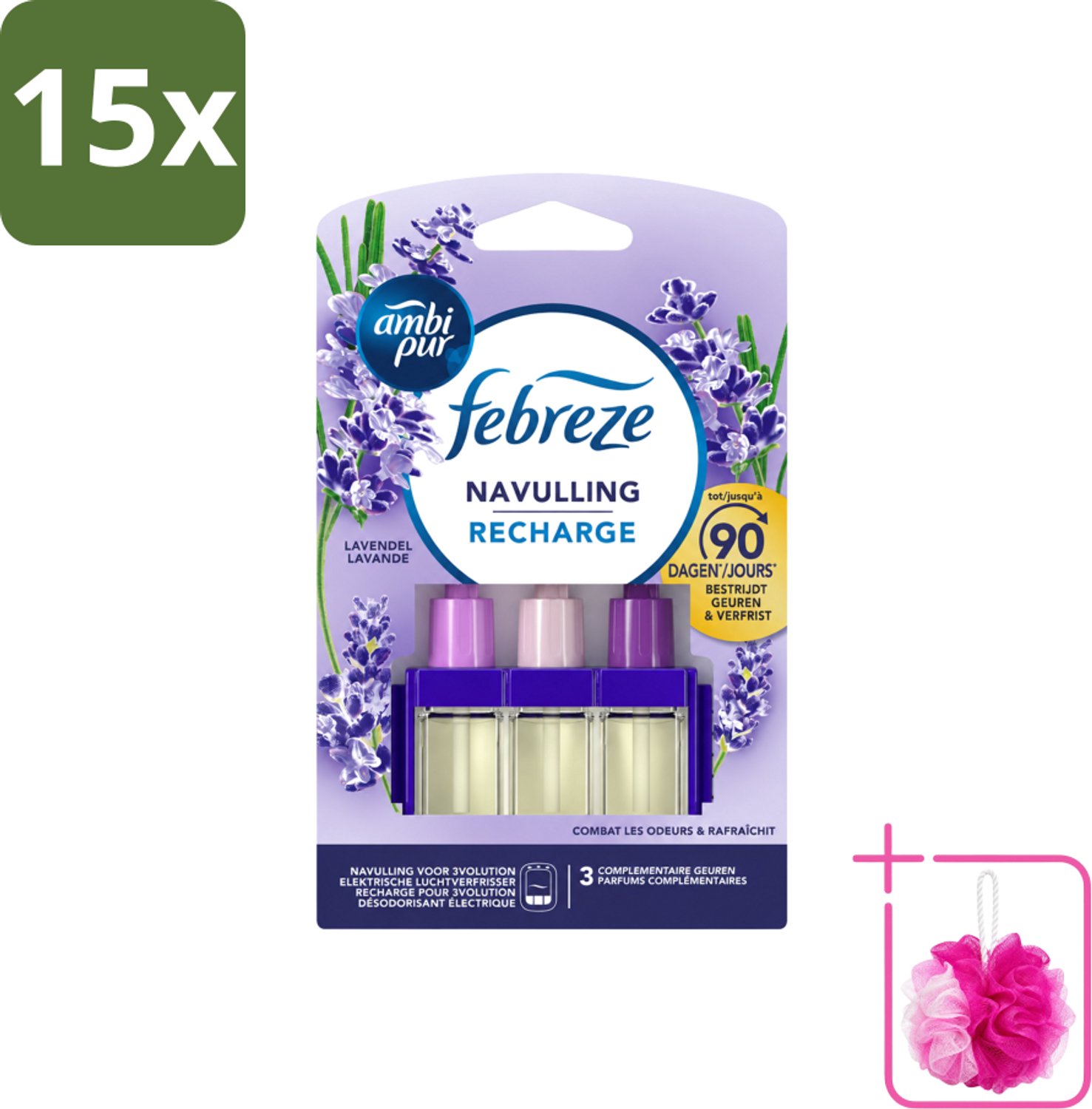 15 x Ambi Pur - 3Volution - Navulling - Lavendel - 20 ml - Bulkverpakking - Geurverspreider - Douchemop - Lavendel