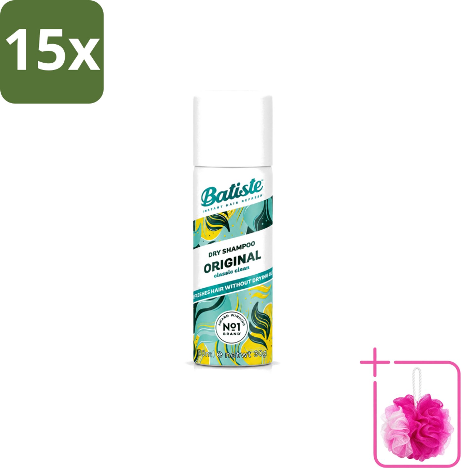 15 x Batiste - Classic Clean - Droogshampoo - Koele en Schone Geur - Verfrist en Geeft Grip - 50ml - Bulkverpakking - Fris haar - Douchemop - Droogshampoo