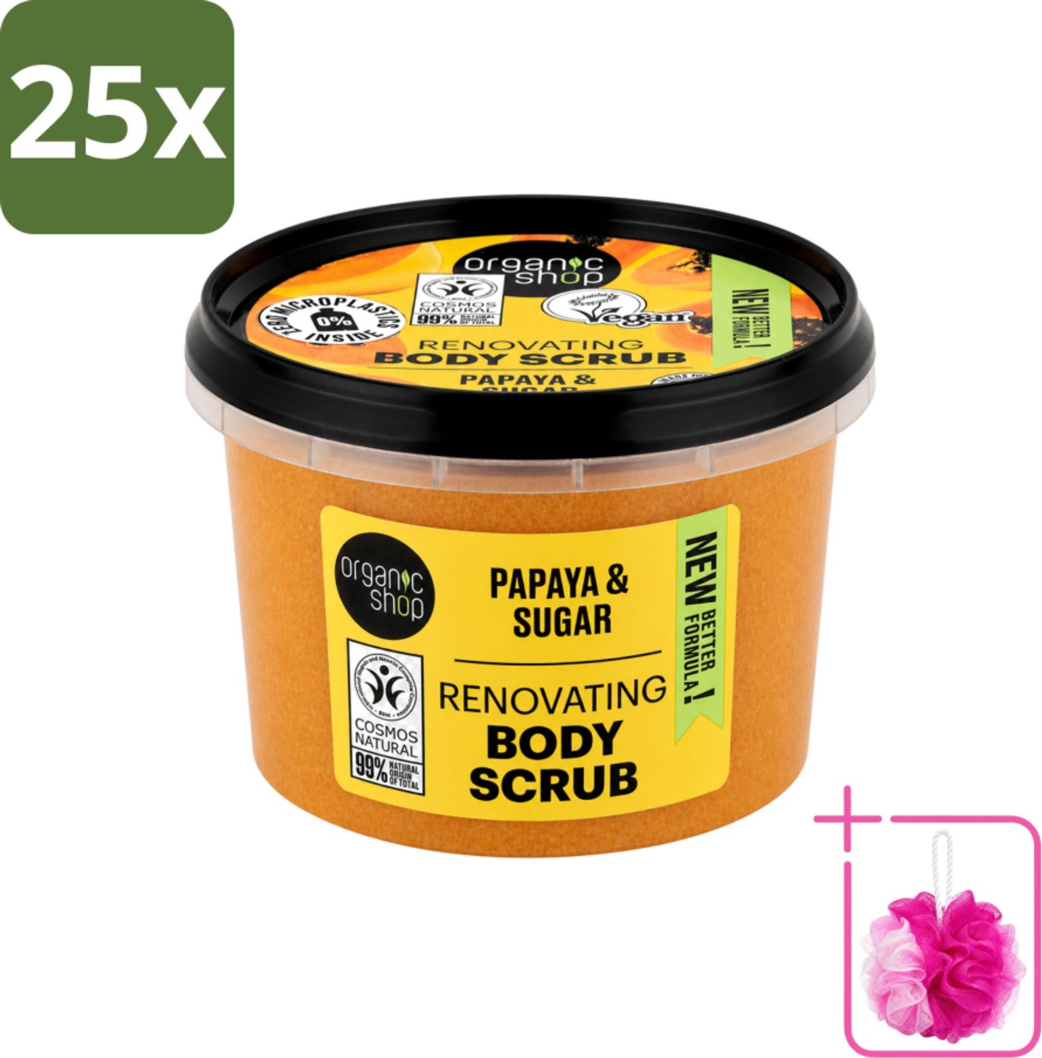 25 x Organic Shop - Body Scrub Papaya - Exfoliërend en Hydraterend - 250 ml - Bulkverpakking - Bodyscrub papaya - Douchemop - Exfoliatie huid