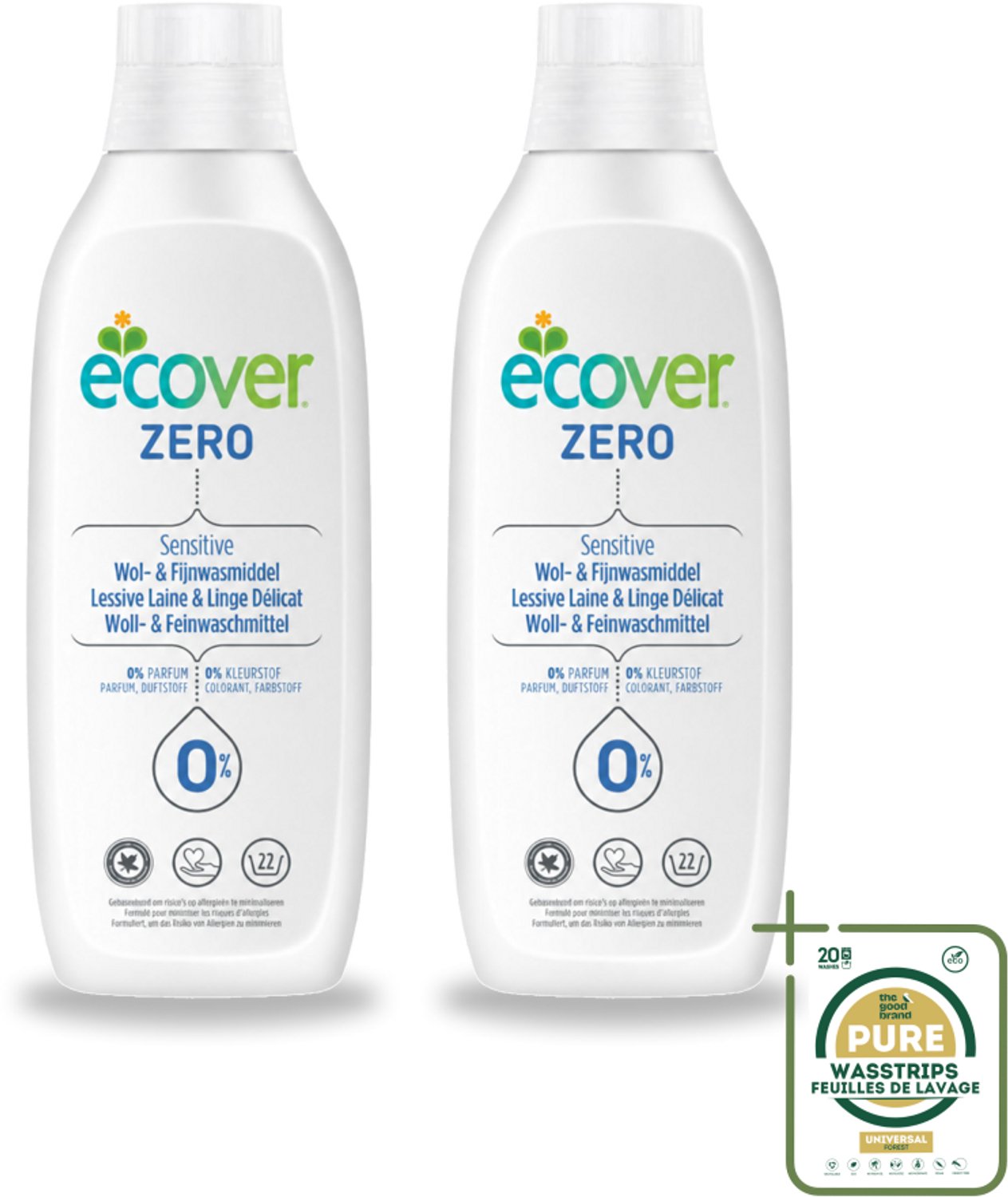 2 x Ecover - Vloeibaar wasmiddel - Wol & Fijnwas - 1 liter - Wasstrips - Wasmiddel Wol - Vloeibaar Wasmiddel - Delicate Stoffen - Zacht Wasmiddel - Koud Wassen