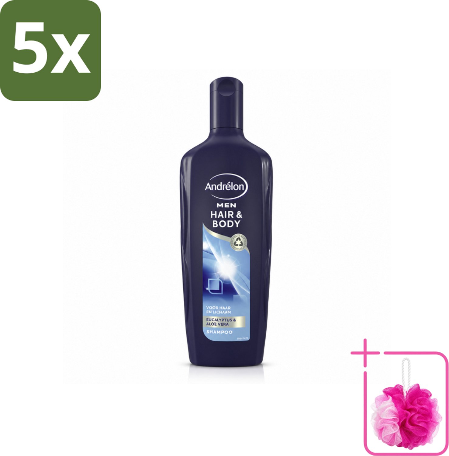 5 x Andrélon - Men - Hair & Body - Shampoo - 300 ml - Bulkverpakking - Haar en lichaam verzorgen - Douchemop - Mannelijke haar en lichaam verzorging