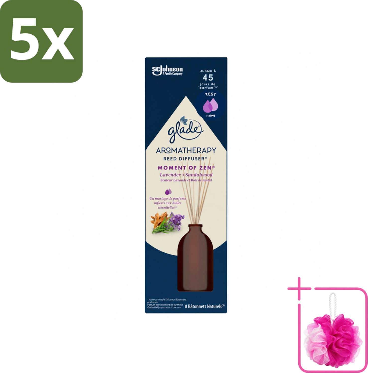 5 x Glade - Geurstokjes Moment van Zen - Aromatherapie Geurverspreiding - 80 ml - Bulkverpakking - Geurstokjes - Douchemop - Aromatherapie