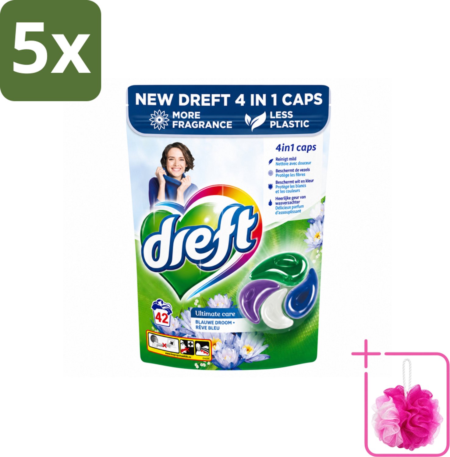 5 x Dreft - Wasmiddelcapsules - 4-in-1 Blue Dream - Krachtige waskracht - 42 Wasbeurten - Bulkverpakking - Wasmiddel - Douchemop - Wasmachine