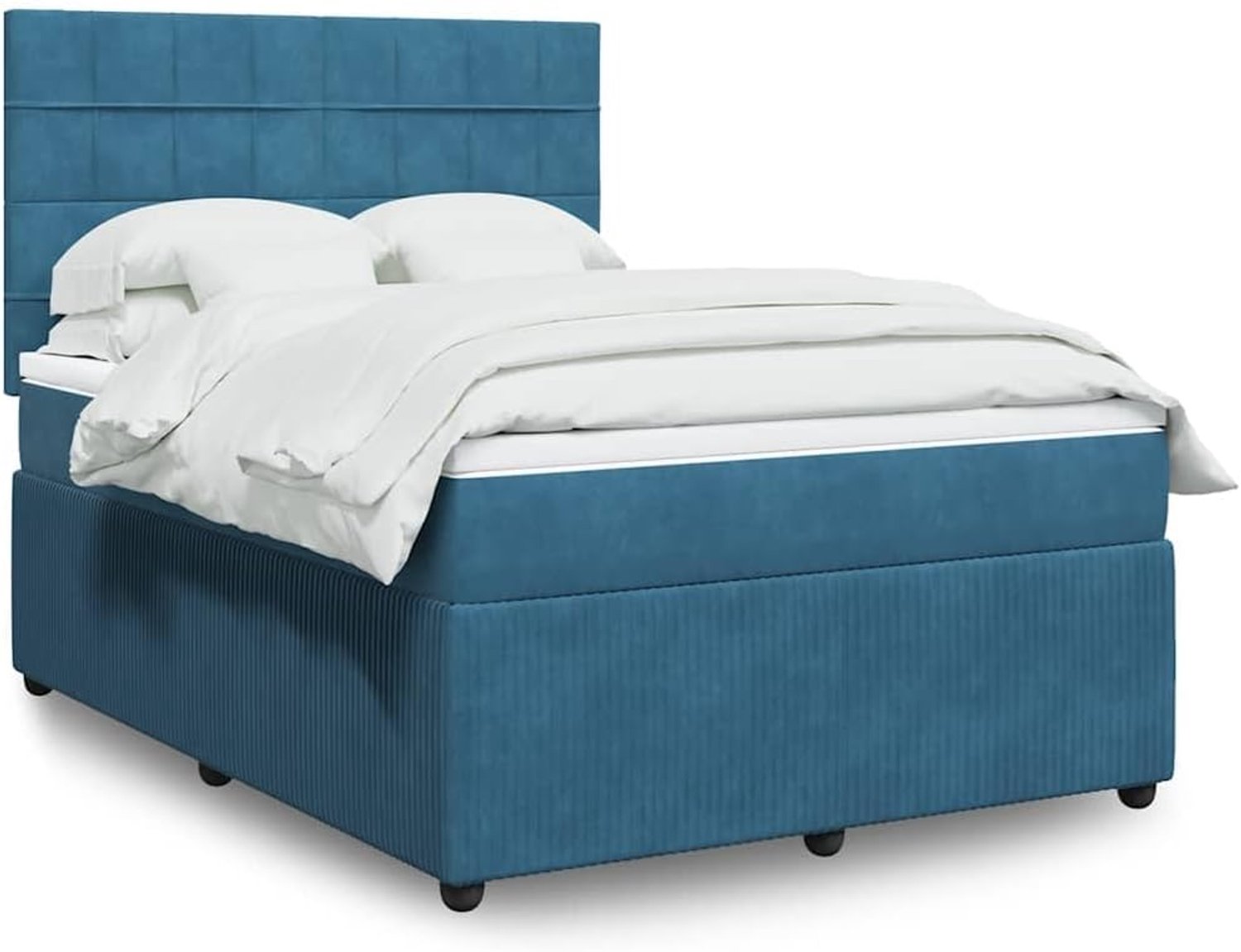 Boxspringbed met matras, blauw, 140 x 200 cm, fluweel, LED-verlichting, in hoogte verstelbaar hoofdeinde, pocketveringmatras, ademend