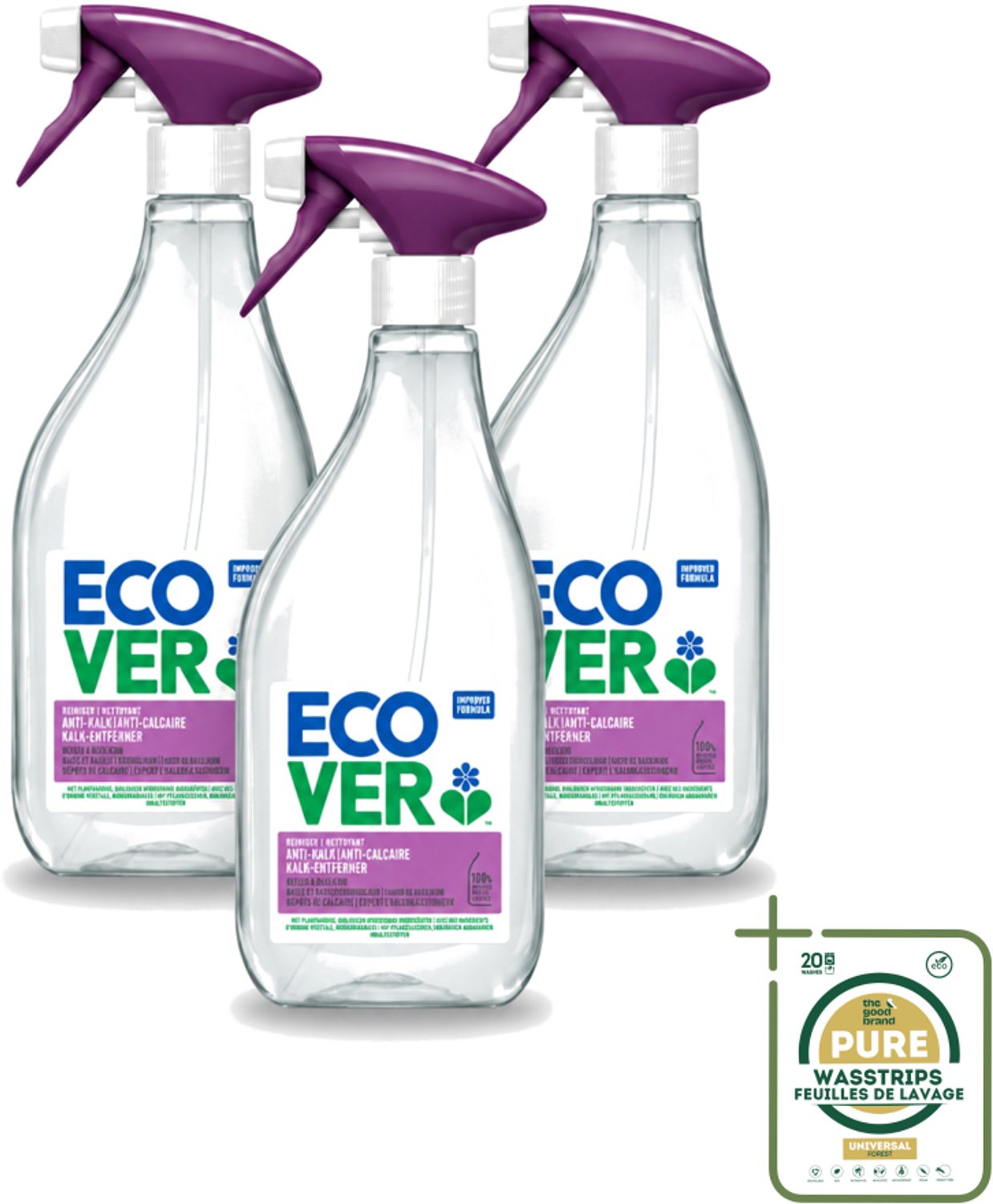 3 x Ecover - Kalkreiniger - Bessen & Basilicum - 500 ml - Wasstrips - Ontkalken - Kalkverwijderen - Kalkaanslag - Reinigen - Badkamer