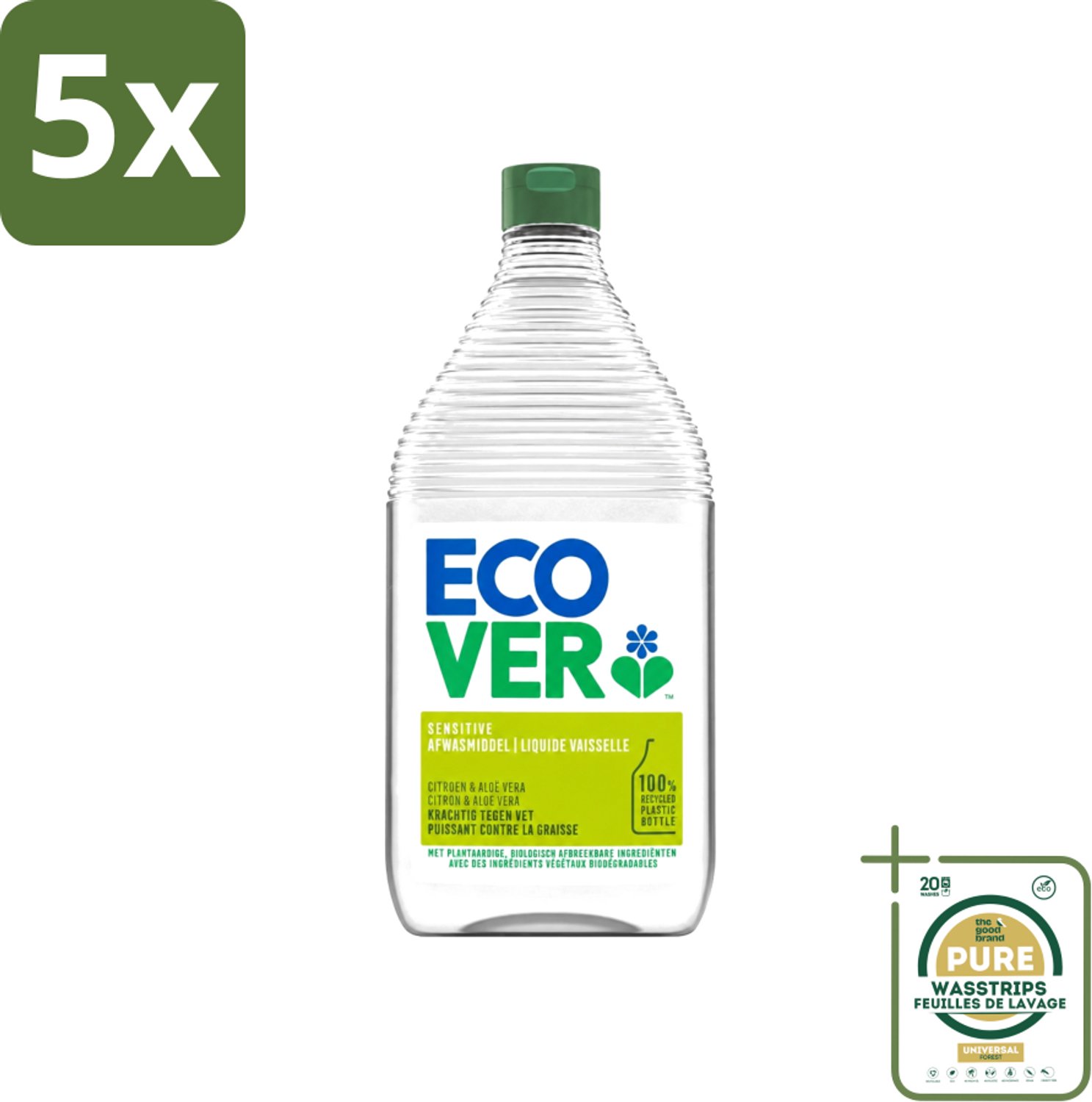 5 x Ecover - Afwasmiddel - Citroen & Aloë Vera - 950 ml - Wasstrips - Afwasmiddel Citroen Aloë Vera - Natuurlijk Afwasmiddel - Plantaardig Afwasmiddel - Duurzaam Afwasmiddel - Huidvriendelijk Afwasmiddel
