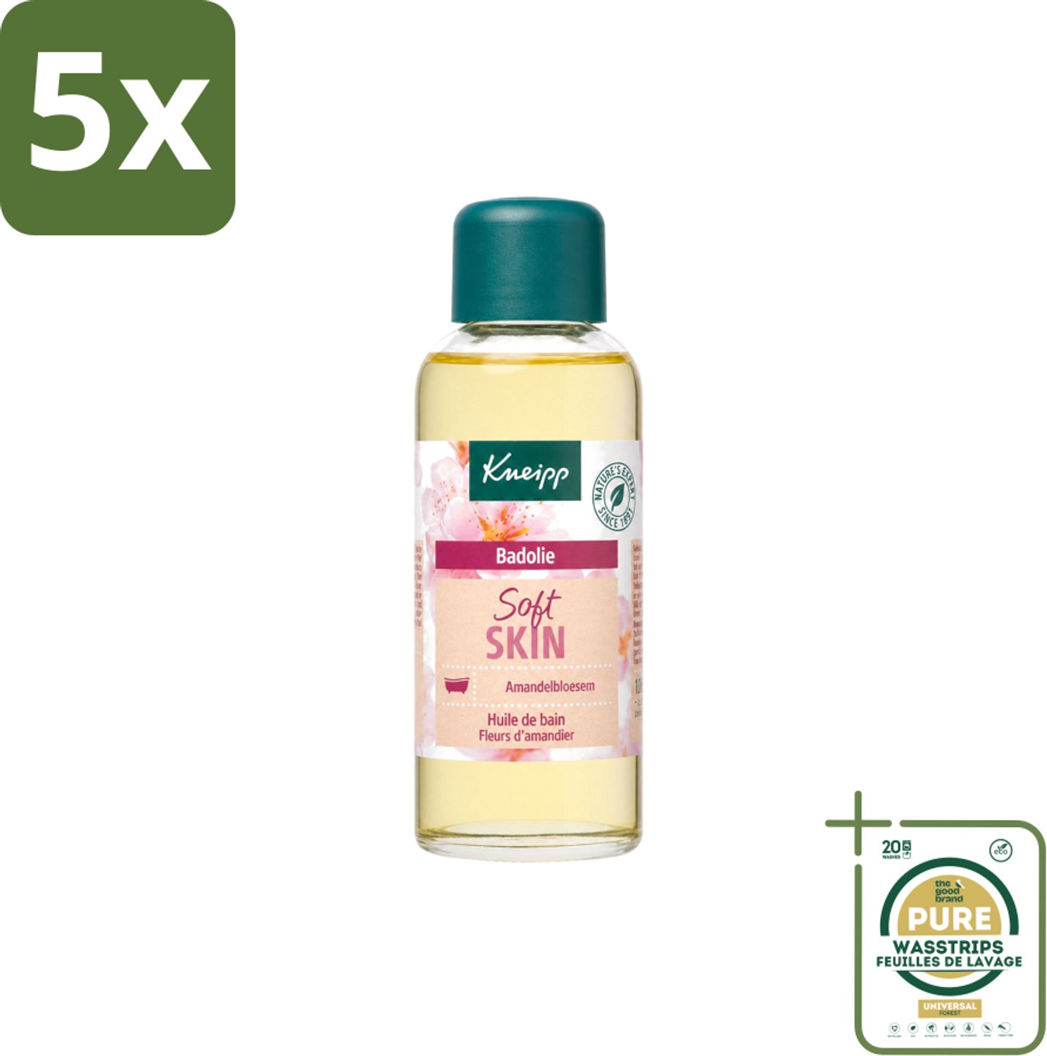 5 x Kneipp - Badolie - Amandelbloesem - Voor droge en gevoelige huid - 100 ml - Wasstrips - Badolie - Droge Huid - Gevoelige Huid - Amandelolie - Huidverzorging