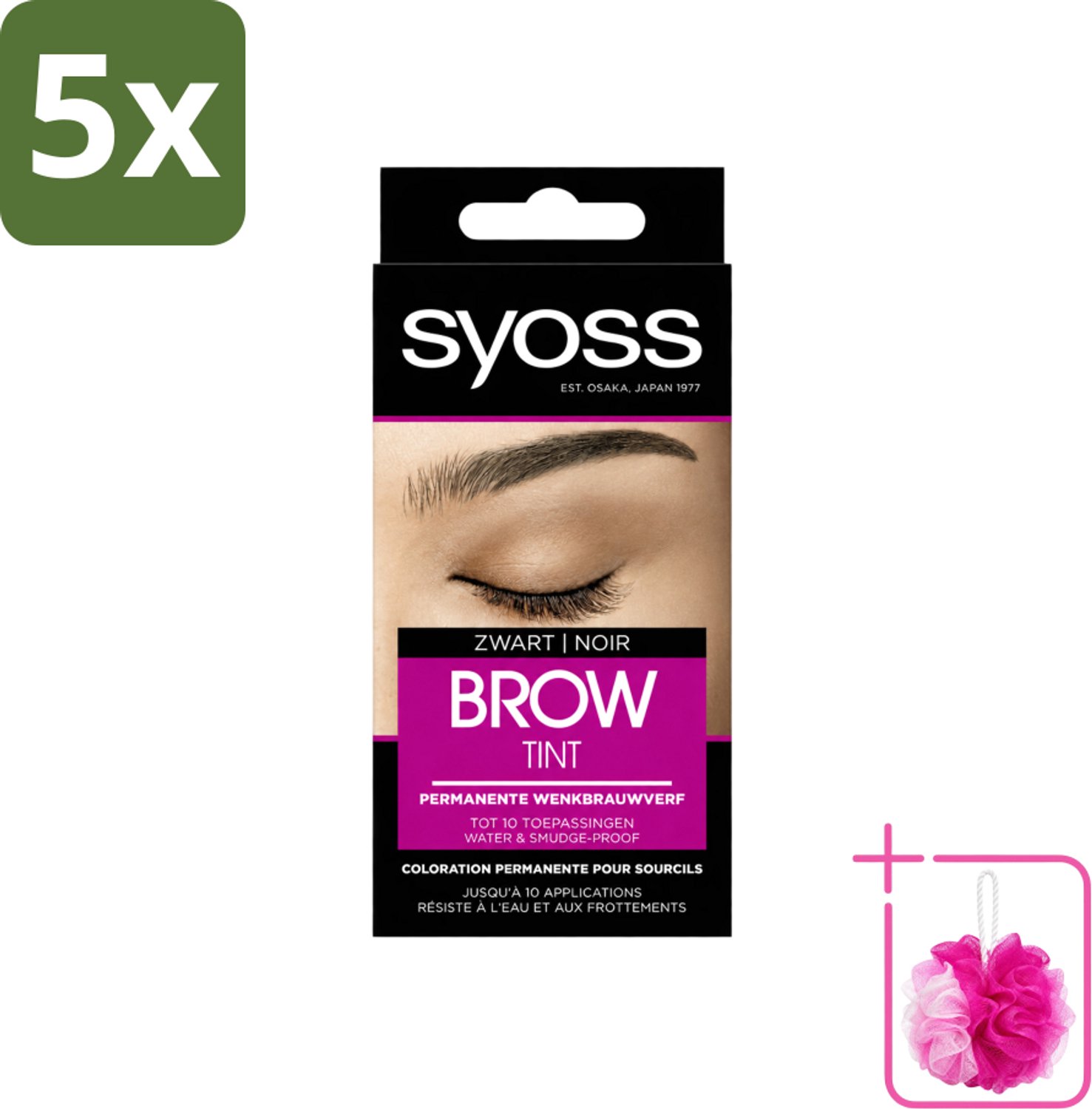5 x SYOSS - Brow Tint Zwart - Wenkbrauwverf - Langdurige Kleur - Tot 10 Toepassingen - Bulkverpakking - Wenkbrauwverf - Douchemop - Permanente wenkbrauwverf
