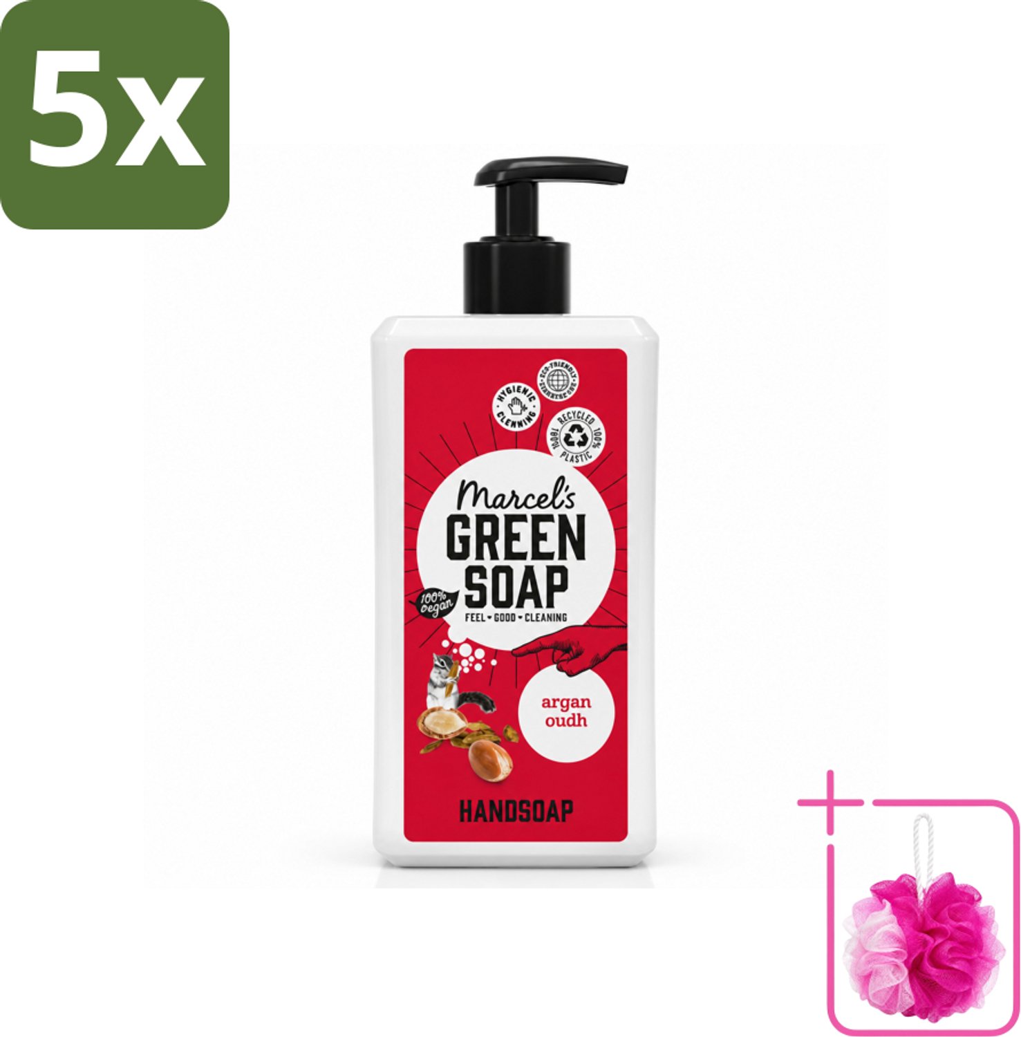 5 x Marcel's Green Soap - Handzeep Argan & Oudh - Plantaardig & duurzaam - 500 ml - Bulkverpakking - Handzeep - Douchemop - Natuurlijke handzeep
