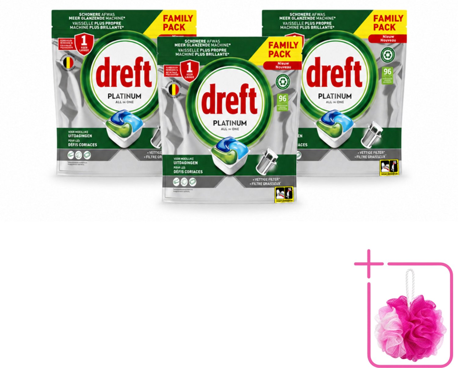 3 x Dreft - Vaatwastabletten - Platinum All-in-One Origineel - Grootverpakking - 96 Tabletten - Bulkverpakking - Vaatwasser - Douchemop - Vaatwasser tablet