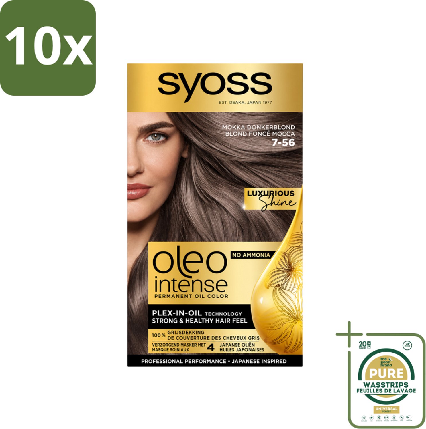 10 x SYOSS - Oleo Intense 7-56 Mokka Donkerblond - Haarverf - Zonder Ammoniak - Grijsdekking - Langdurige Kleur - Wasstrips - Haarverf - Permanent Haarkleuren - Grijsdekking - Zonder Ammoniak - Olie-formule