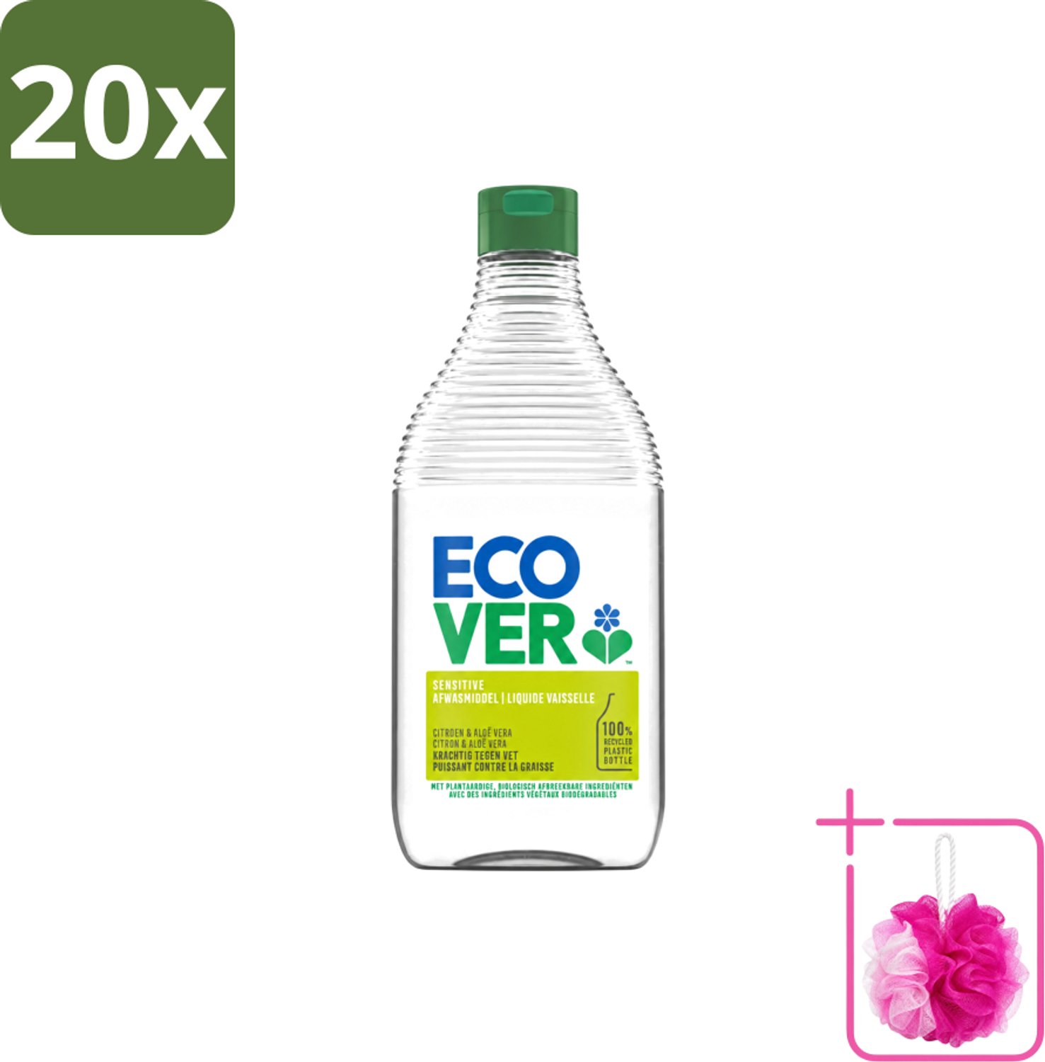 20 x Ecover - Afwasmiddel - Citroen & Aloë Vera - 450 ml - Bulkverpakking - Afwasmiddel citroen aloë vera - Douchemop - Milieuvriendelijk afwassen