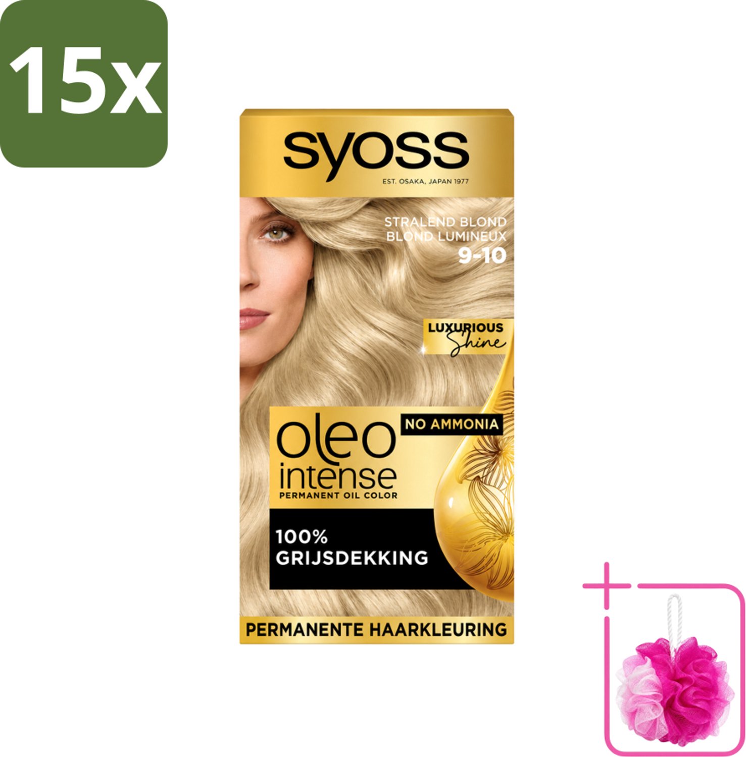 15 x SYOSS - Oleo Intense 9-10 Stralend Blond - Haarverf - Zonder Ammoniak - Grijsdekking - Langdurige Kleur - Bulkverpakking - Haarkleur - Douchemop - Haarverzorging