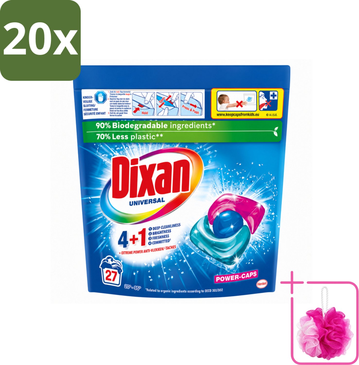 20 x Dixan - Wasmiddelcapsules - Universeel - 27 wasbeurten - Bulkverpakking - Wasmiddel - Douchemop - Wascapsules