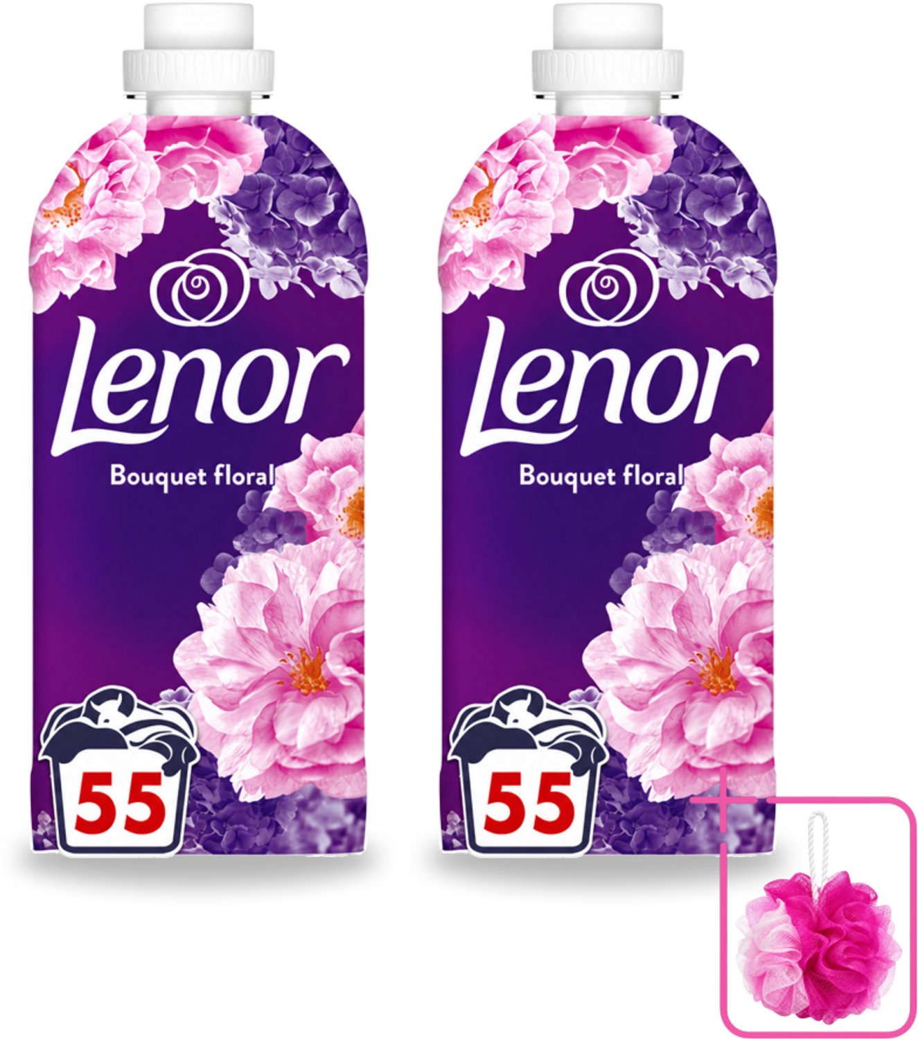 2 x Lenor - Wasverzachter - Bloemenboeket - Fris & Zacht - 55 Wasbeurten - Bulkverpakking - Wasverzachter bloemen - Douchemop - Frisse geur