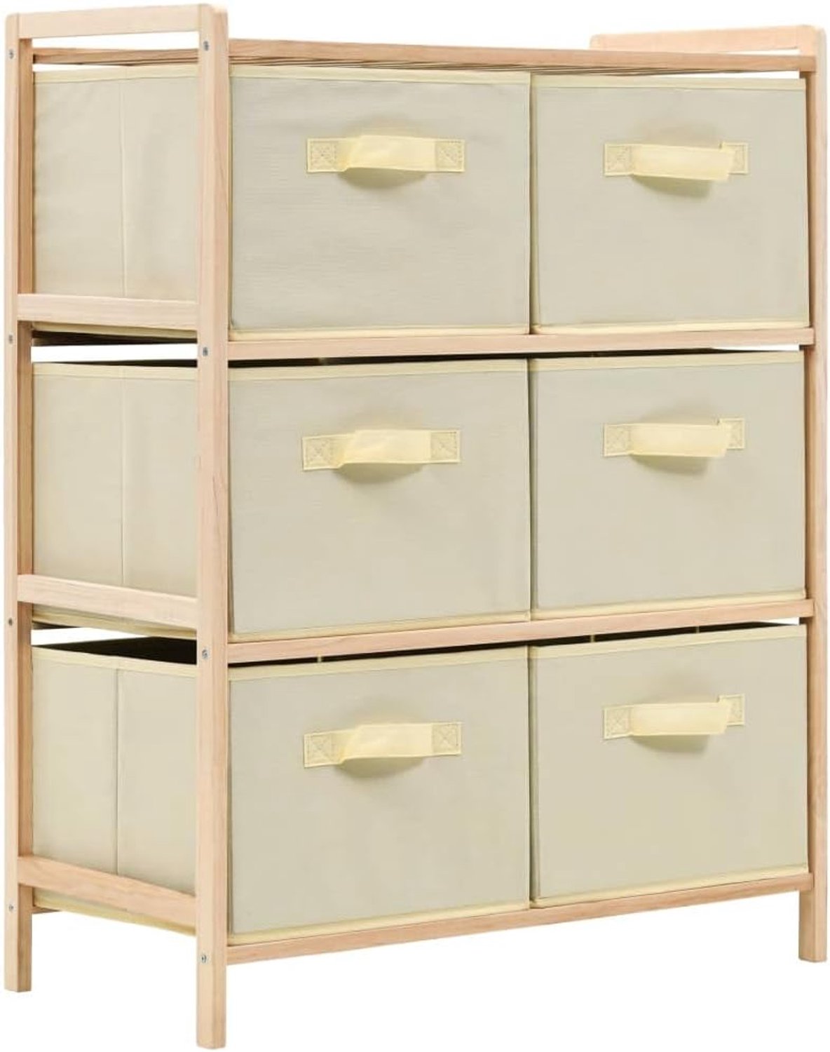 Mandcommode met 6 stoffen manden, beige, opbergplank, licht opbergframe, elegante opbergladen voor thuis