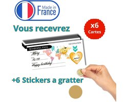 6 kraskaarten voor reizen, verrassing, vliegticket, instapkaart om cadeau te geven, vliegticket, aankondiging, EVJF in het Frans