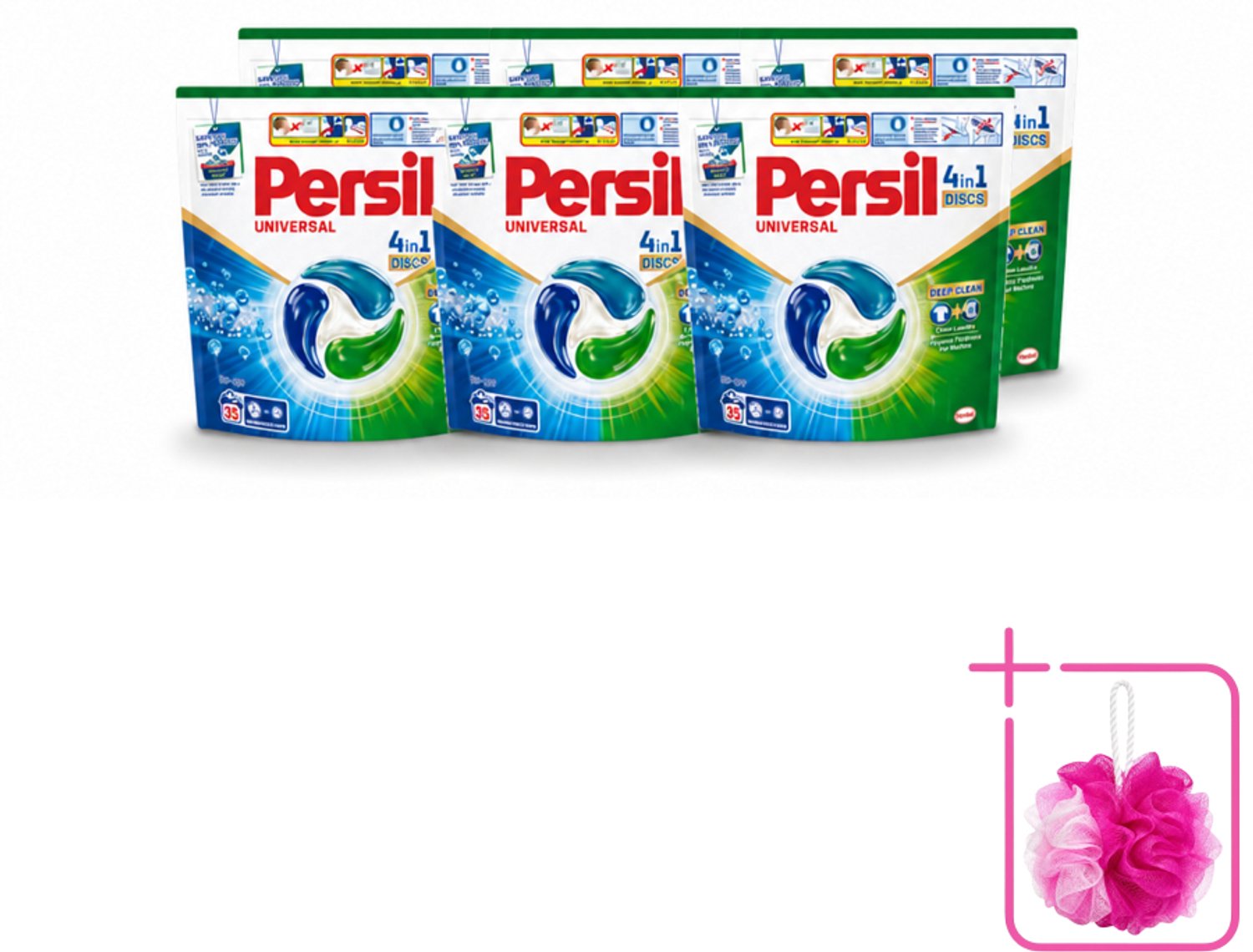 6 x Persil - Wasmiddel - Discs Universal - Voor Witte Was - 35 wasbeurten - Bulkverpakking - Persil 4in1 Discs - Douchemop - Schone was
