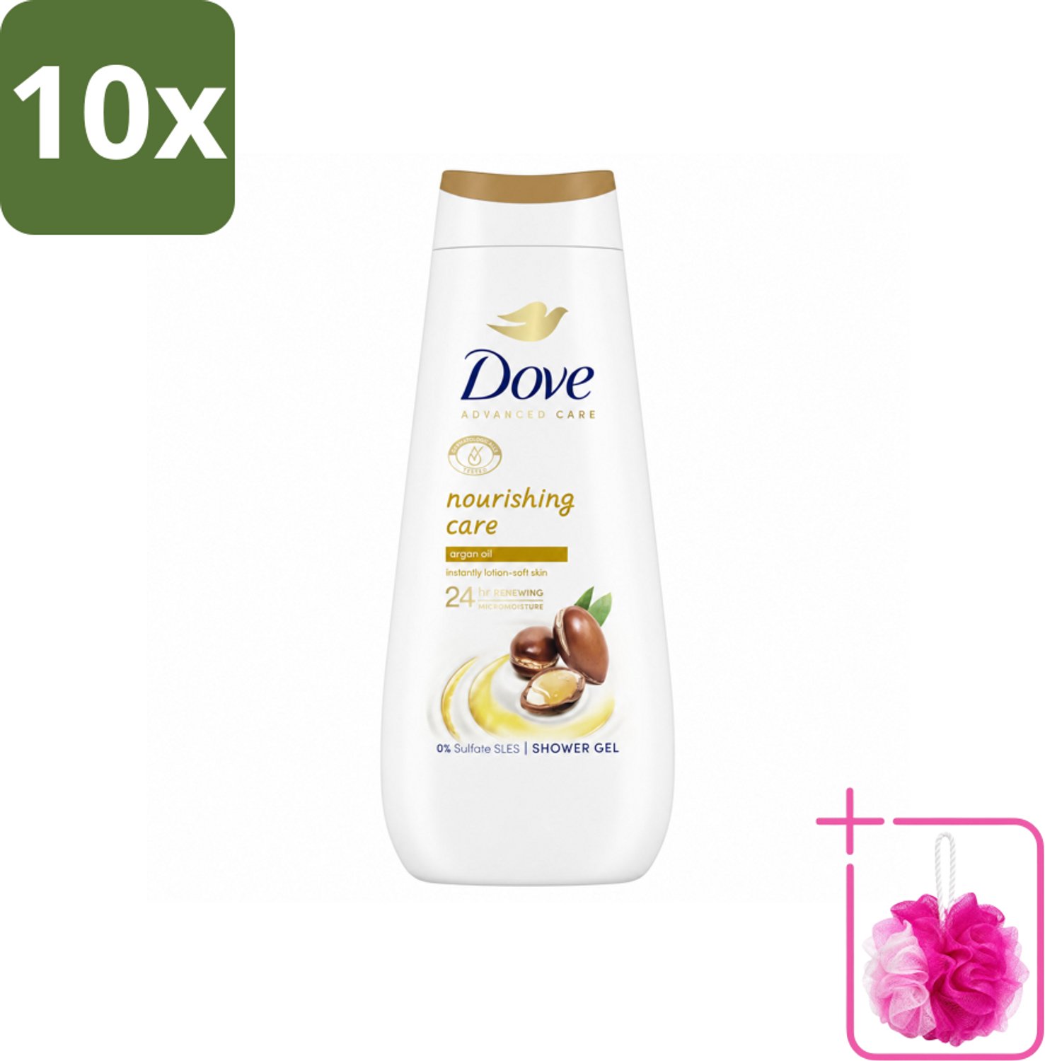 10 x Dove Douchecrème - Nourishing Care - Arganolie - 400 ml - Bulkverpakking - Douchegel - Douchemop - Huid verzorging