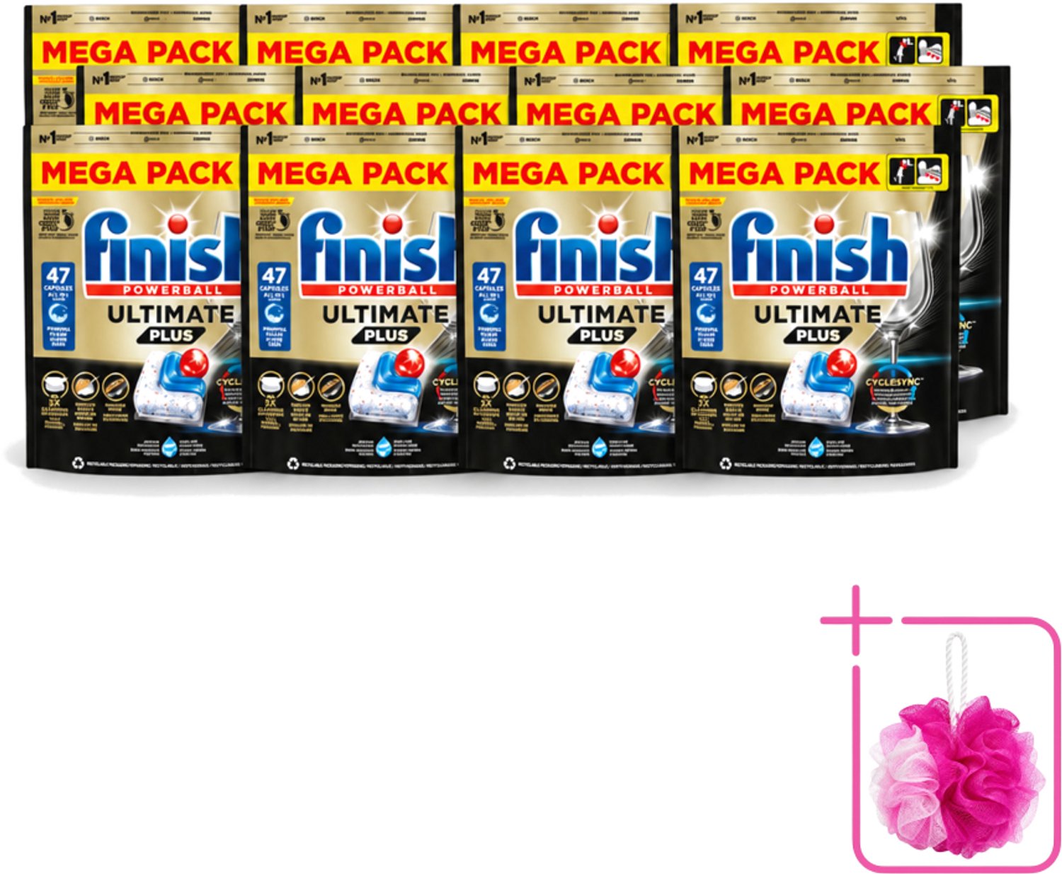 12 x Finish - Vaatwasmiddel - Ultimate Plus All in One Regular - Krachtige Alles-in-1 Reiniging - 47 capsules - Bulkverpakking - Vaatwasmiddel - Douchemop - Vaatwasser