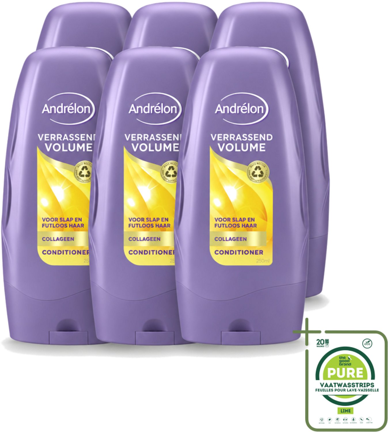 6 x Andrélon - Verrassend Volume - Conditioner - Luchtig & Vol Haar - 250 ml - Grootverpakking - Vaatwasstrips - Volume - Haarkleur - Haartype - Haartype - Haartype