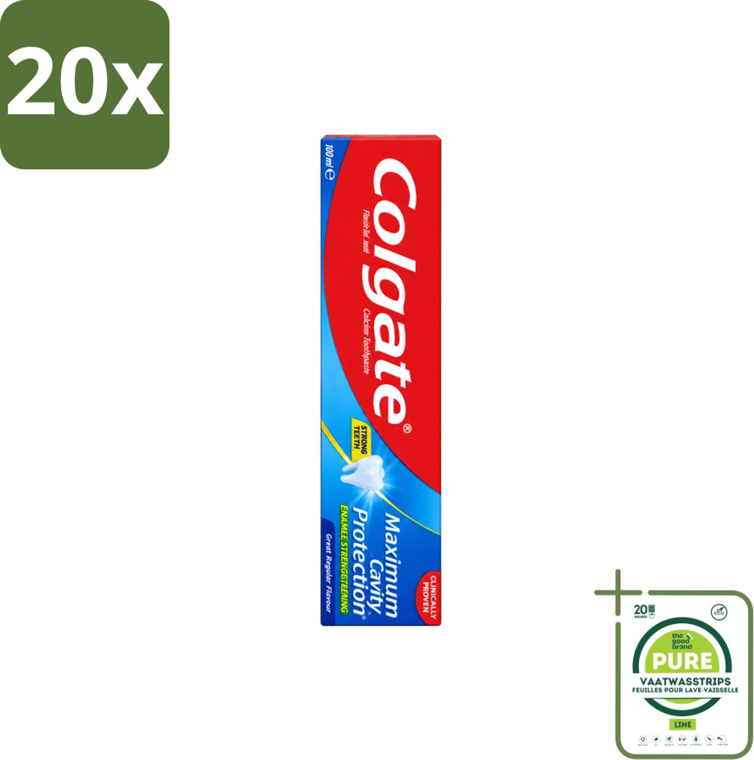 20 x Colgate - Maximum Cavity Protection - Tandpasta - 100ml - Grootverpakking - Vaatwasstrips - Tandpasta - Gaatjesbescherming - Witte Tanden - Vlekverwijdering - Fluoridetandpasta