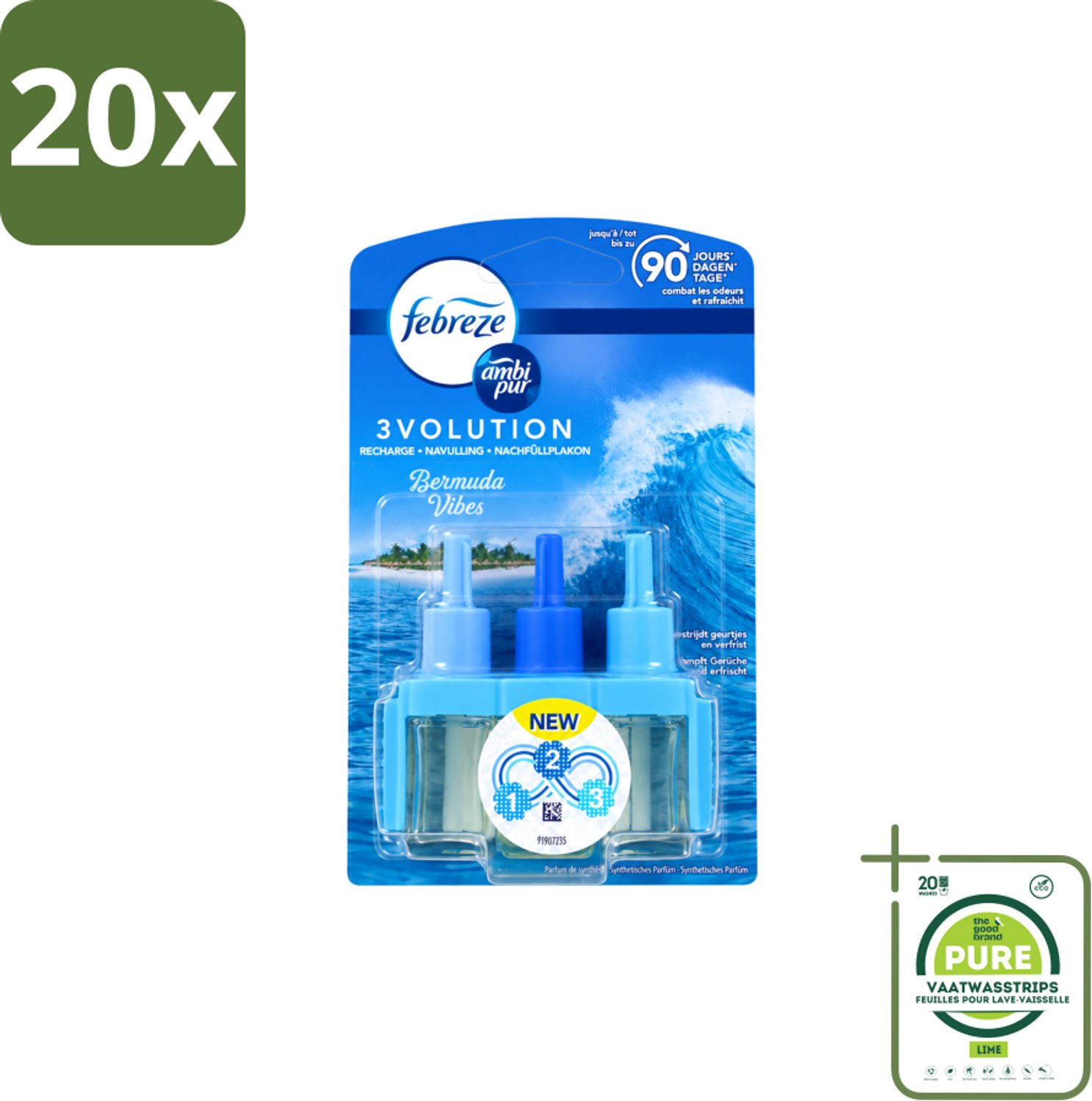 20 x Ambi Pur 3volution - Bermuda Vibes Navulling - Luchtverfrisser - 20 ml - Grootverpakking - Vaatwasstrips - Luchtverfrisser - Oceaan Geur - Geurverspreiding - Geurapparaat - Geur Sfeer